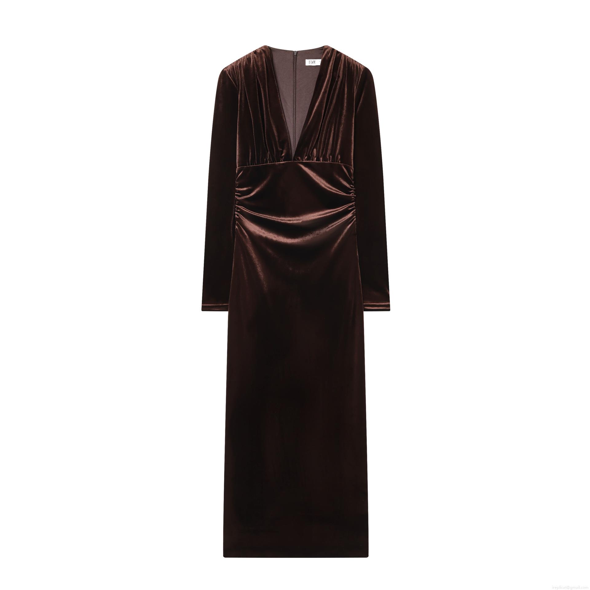 Elegant Deep V-Neck Velvet Midi Dress For Women Slim Fit Ruched Long Sleeve Polyester Velveteen Evening Party Dress Cocktail Bodycon Gown Elegant Deep V-Neck Velvet Midi Dress For Women Slim Fit Ruched Long Sleeve Polyester Velveteen Evening Party Dress Cocktail Bodycon Gown
