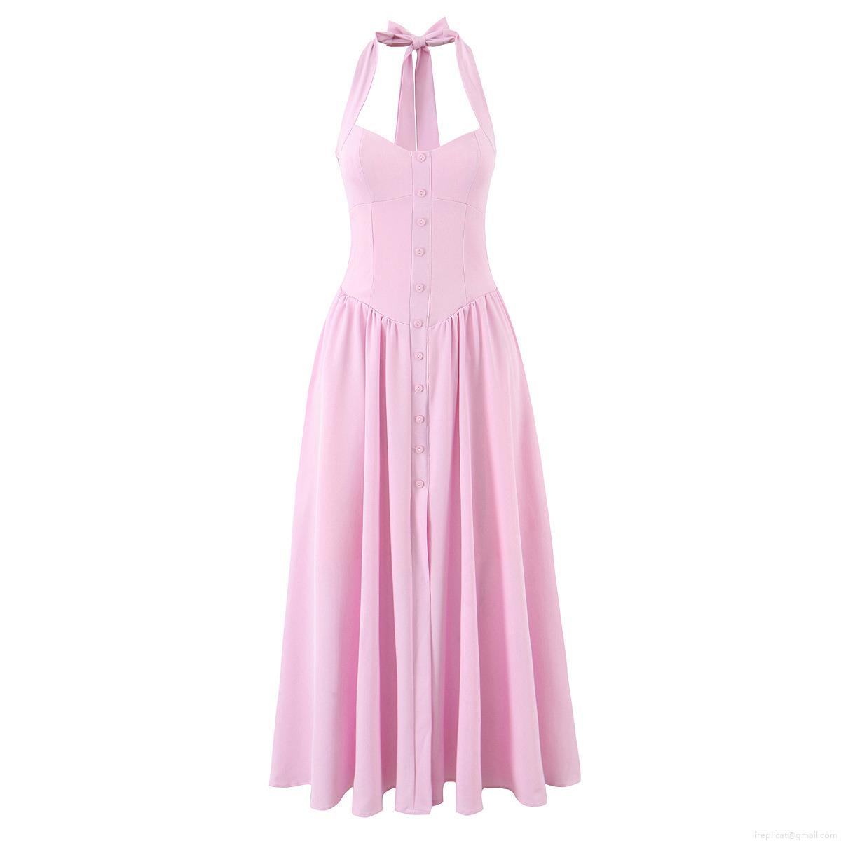 Women Sexy Halter Neck Backless Midi Dress Pink White Sleeveless V-Neck Button Front A-Line Split High Waist Summer Vacation Party Polyester Spandex Outfits Women Sexy Halter Neck Backless Midi Dress Pink White Sleeveless V-Neck Button Front A-Line Split High Waist Summer Vacation Party Polyester Spandex Outfits