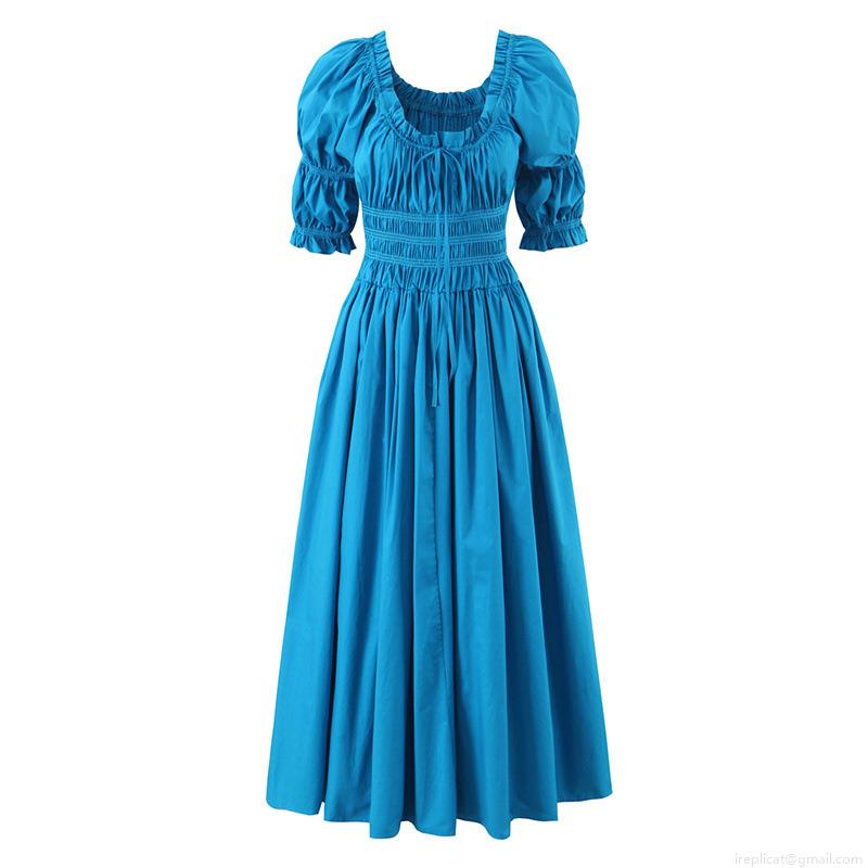 Women Puff Sleeve Dress 100% Cotton Smocked High Waist Square Neck Drawstring Midi Dress Elegant Summer Vacation Party Sweet A-Line Long Dresses Women Puff Sleeve Dress 100% Cotton Smocked High Waist Square Neck Drawstring Midi Dress Elegant Summer Vacation Party Sweet A-Line Long Dresses