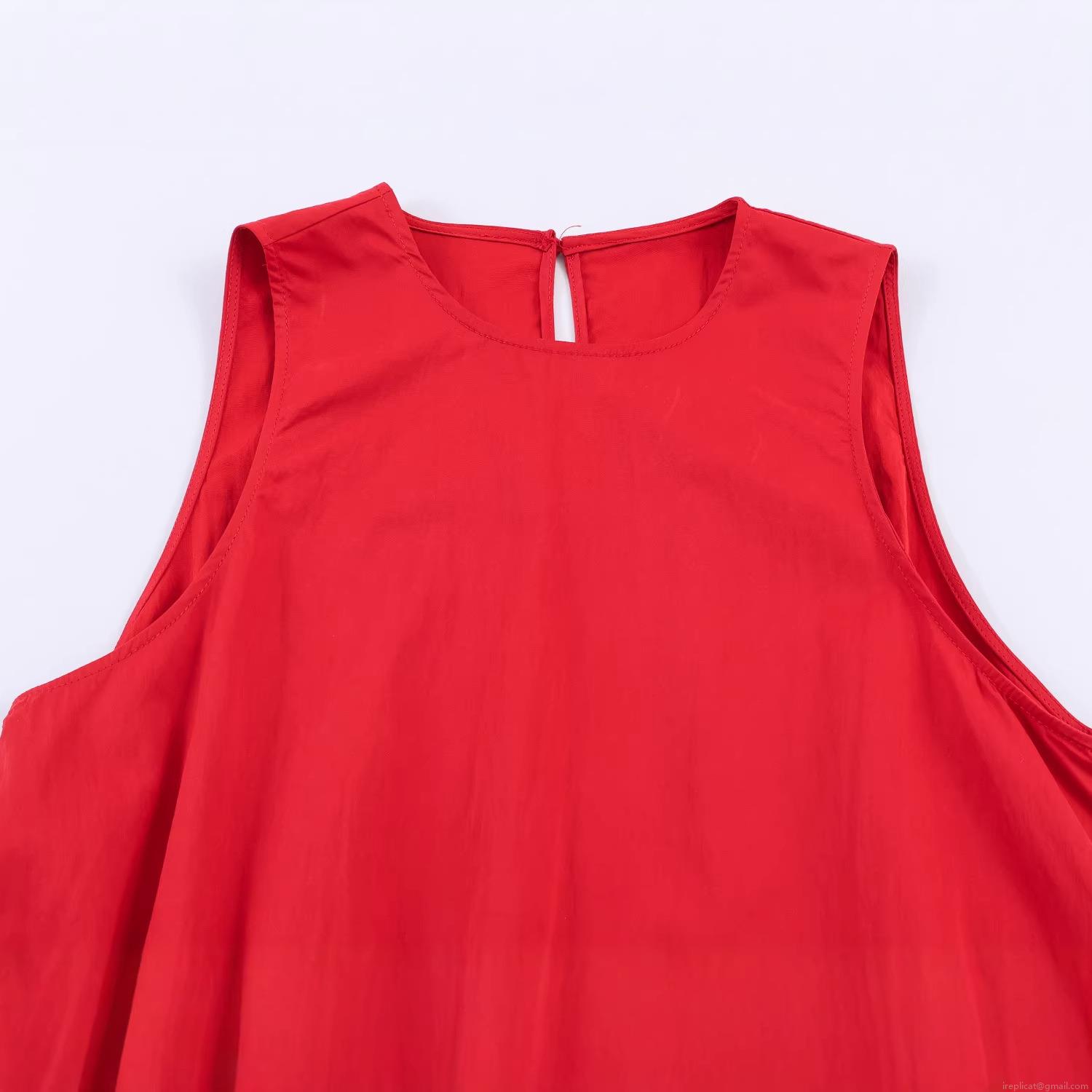 Women Red Sleeveless Midi Dress Polyester Blend Drawstring Ruching A-Line Party Sundress Sexy Clubwear Solid Color Summer Casual Elegant Outfit
