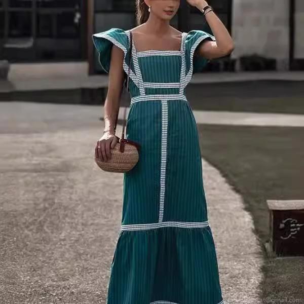 Fashion Square Neck Colorblock Stitching Plaid Midi Dress Women Sexy Sleeveless Ruffle Fly Sleeve Slim Fit Summer Party Vacation Dresses Fashion Square Neck Colorblock Stitching Plaid Midi Dress Women Sexy Sleeveless Ruffle Fly Sleeve Slim Fit Summer Party Vacation Dresses