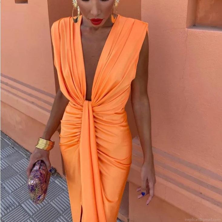 Women's Sexy Satin V-neck Midi Dress Ruched Twist Waist Bodycon Sleeveless High Split Evening Party Vacation Cami Dress Women's Sexy Satin V-neck Midi Dress Ruched Twist Waist Bodycon Sleeveless High Split Evening Party Vacation Cami Dress