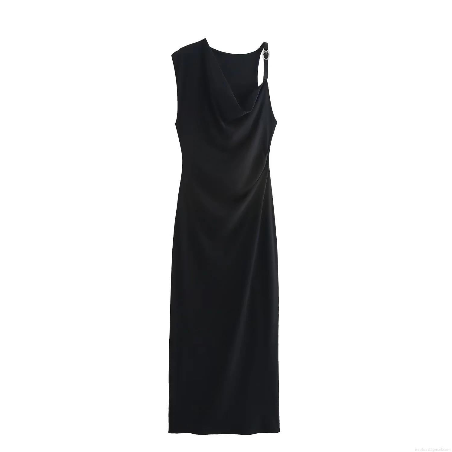 Women Sexy Satin Asymmetrical Midi Dress Elegant Draped V-Neck Sleeveless Slim Fit Party Evening Wedding Guest Prom Dresses For Lady Women Sexy Satin Asymmetrical Midi Dress Elegant Draped V-Neck Sleeveless Slim Fit Party Evening Wedding Guest Prom Dresses For Lady