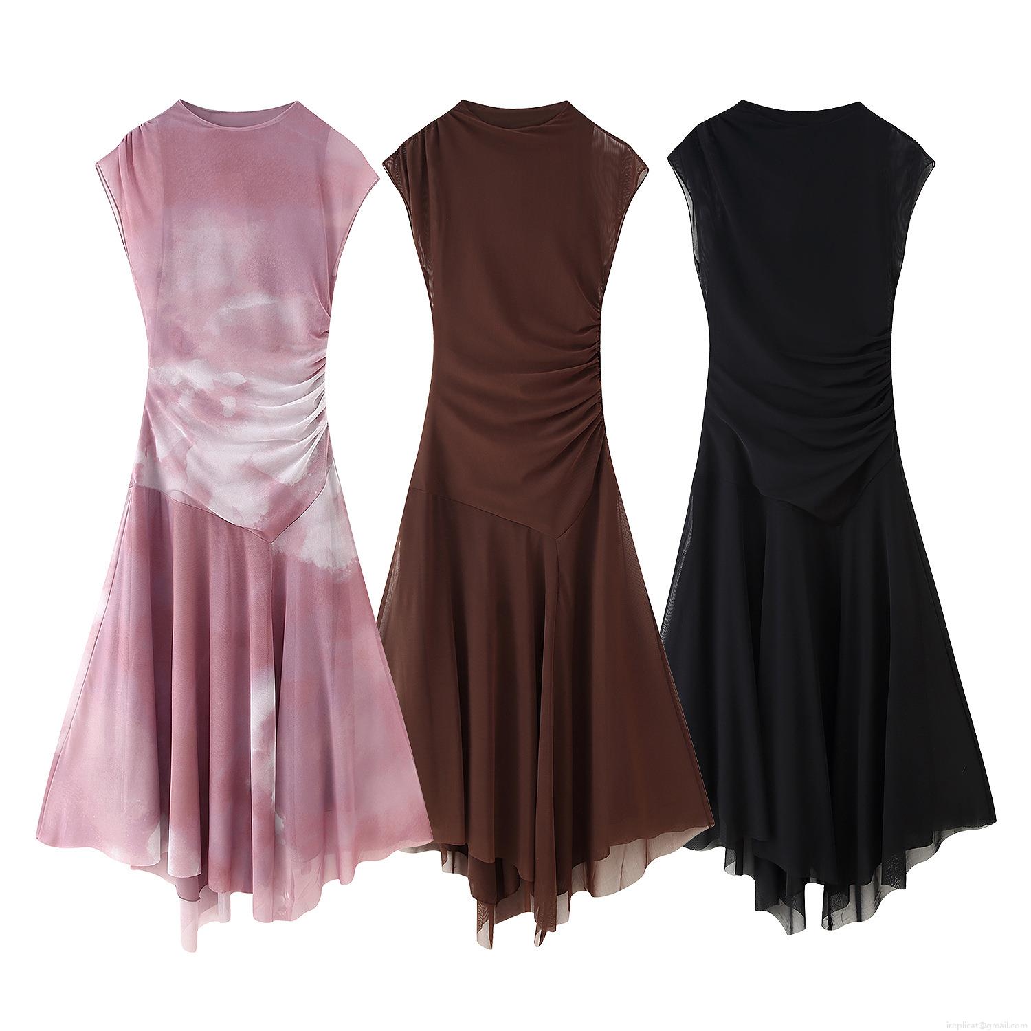 Women's Sleeveless Mesh Ruched Midi Dress Elegant Tie-Dye Irregular Hem Bodycon Socialite Style Party Evening Cocktail Dress Women's Sleeveless Mesh Ruched Midi Dress Elegant Tie-Dye Irregular Hem Bodycon Socialite Style Party Evening Cocktail Dress