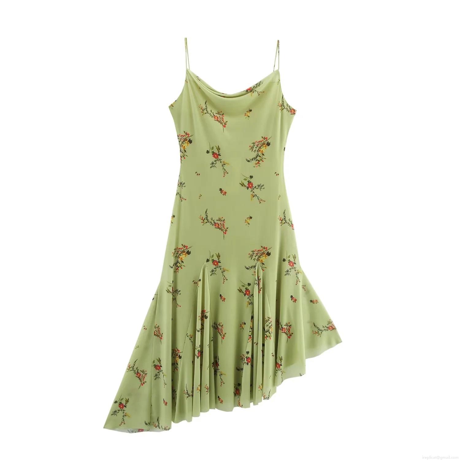 Elegant Floral Print Mesh Midi Dress V-Neck Camisole Sleeveless Irregular Fishtail Hem Long Dress For Women Summer Party Vacation Elegant Floral Print Mesh Midi Dress V-Neck Camisole Sleeveless Irregular Fishtail Hem Long Dress For Women Summer Party Vacation