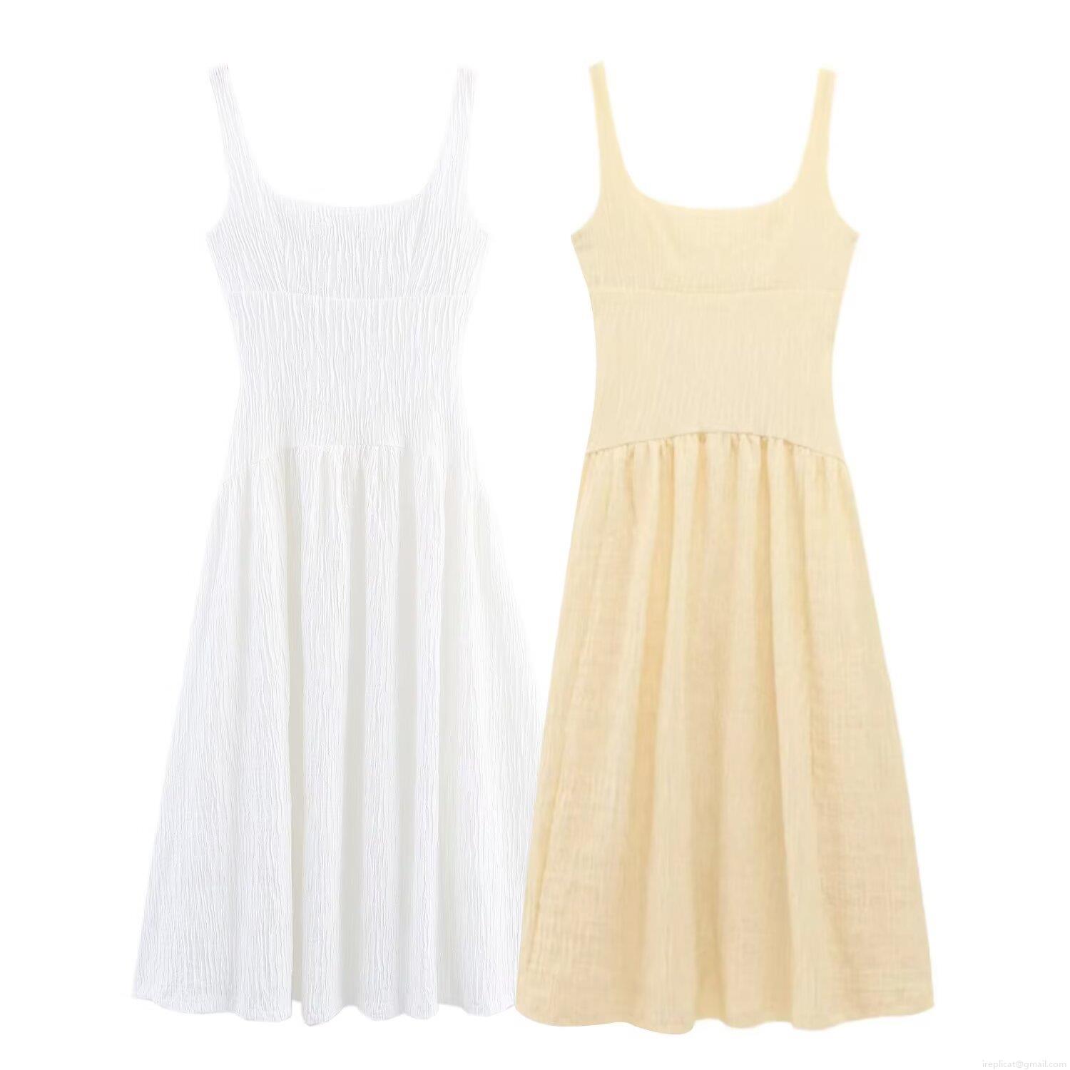 Women Elegant Pleated Midi Cami Dress Square Neck Crinkled Texture High Waist A-Line Summer Sundress For Women Dating Party Vacation Polyester Solid Color Chic Dress Women Elegant Pleated Midi Cami Dress Square Neck Crinkled Texture High Waist A-Line Summer Sundress For Women Dating Party Vacation Polyester Solid Color Chic Dress