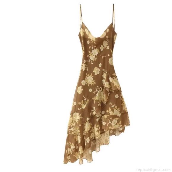 Women Elegant Floral Print Spaghetti Strap Midi Dress Ruffle Asymmetric Hem V Neck Backless Chiffon Dresses For Party Vacation Summer Wear Women Elegant Floral Print Spaghetti Strap Midi Dress Ruffle Asymmetric Hem V Neck Backless Chiffon Dresses For Party Vacation Summer Wear