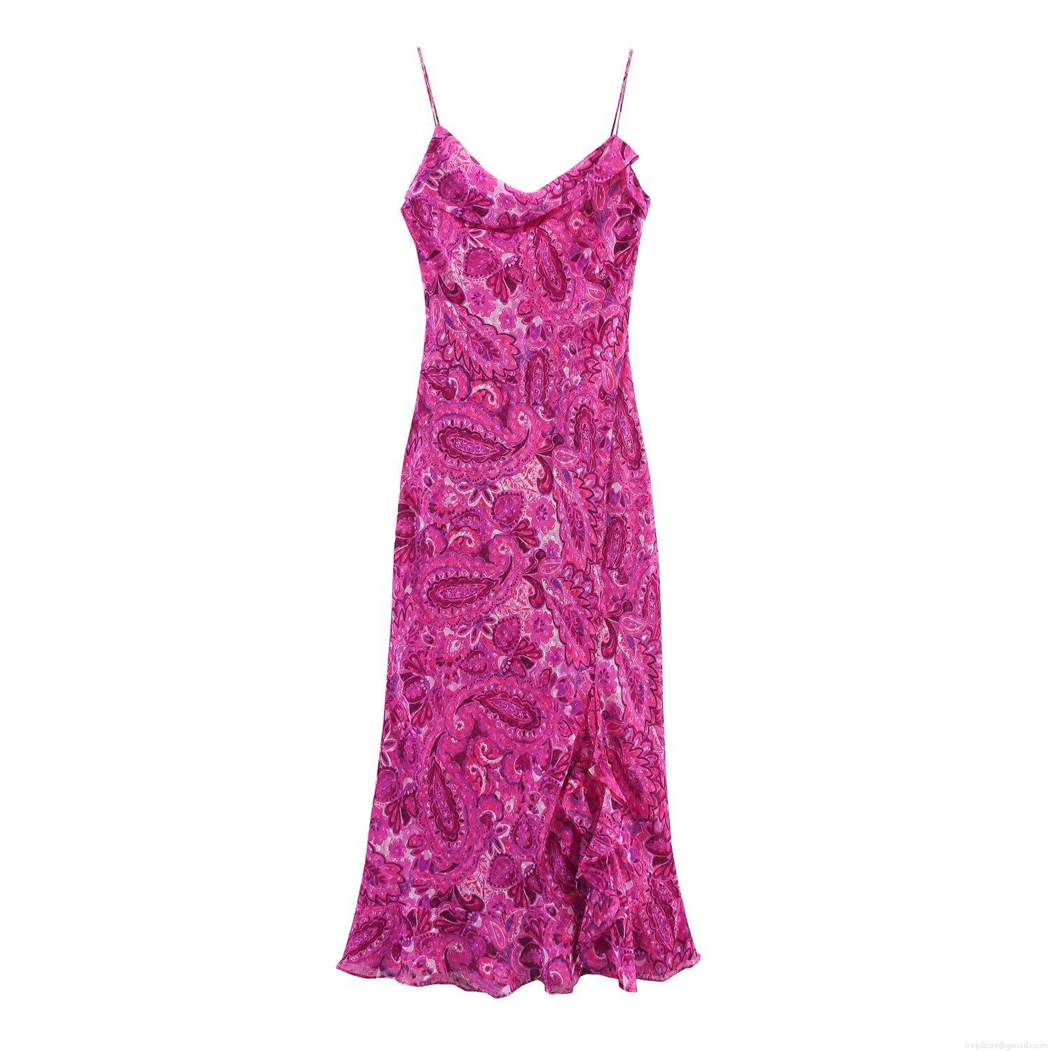 Women's Paisley Print Slip Dress Backless Lace Up V-Neck Midi Dress Polyester Fil-Coupé Ruffle Hem Slit Vacation Beach Party Dress Women's Paisley Print Slip Dress Backless Lace Up V-Neck Midi Dress Polyester Fil-Coupé Ruffle Hem Slit Vacation Beach Party Dress