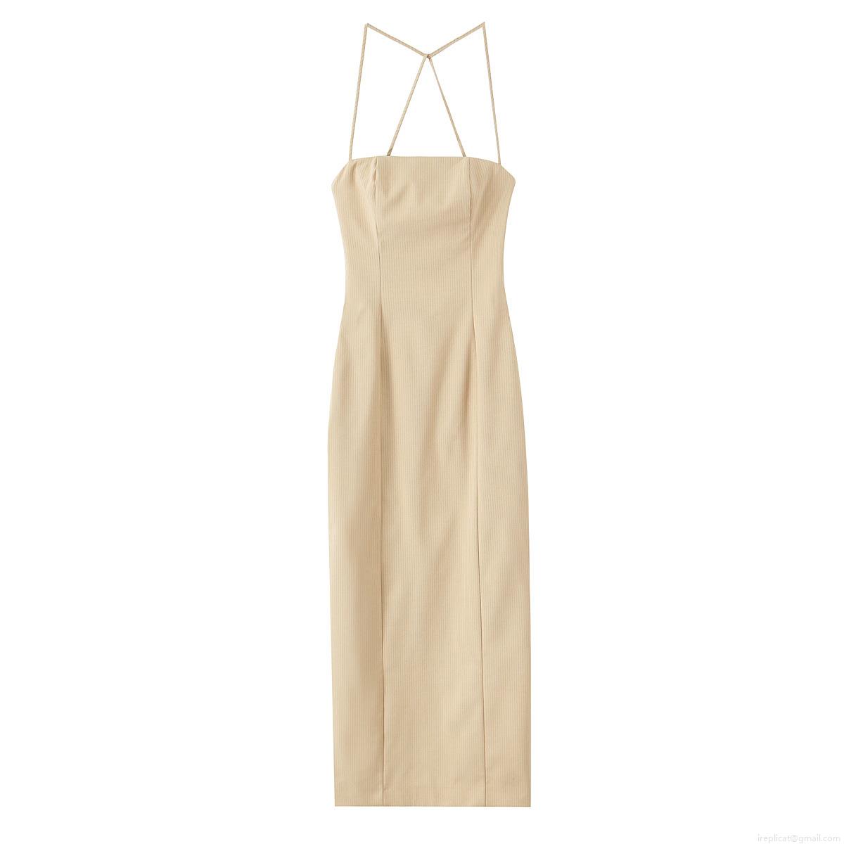 Women's Elegant Pinstripe Camisole Maxi Dress Criss Cross Straps Back Zipper Slim Fit Polyester Midi Sundress For Evening Party Daily Wear Women's Elegant Pinstripe Camisole Maxi Dress Criss Cross Straps Back Zipper Slim Fit Polyester Midi Sundress For Evening Party Daily Wear