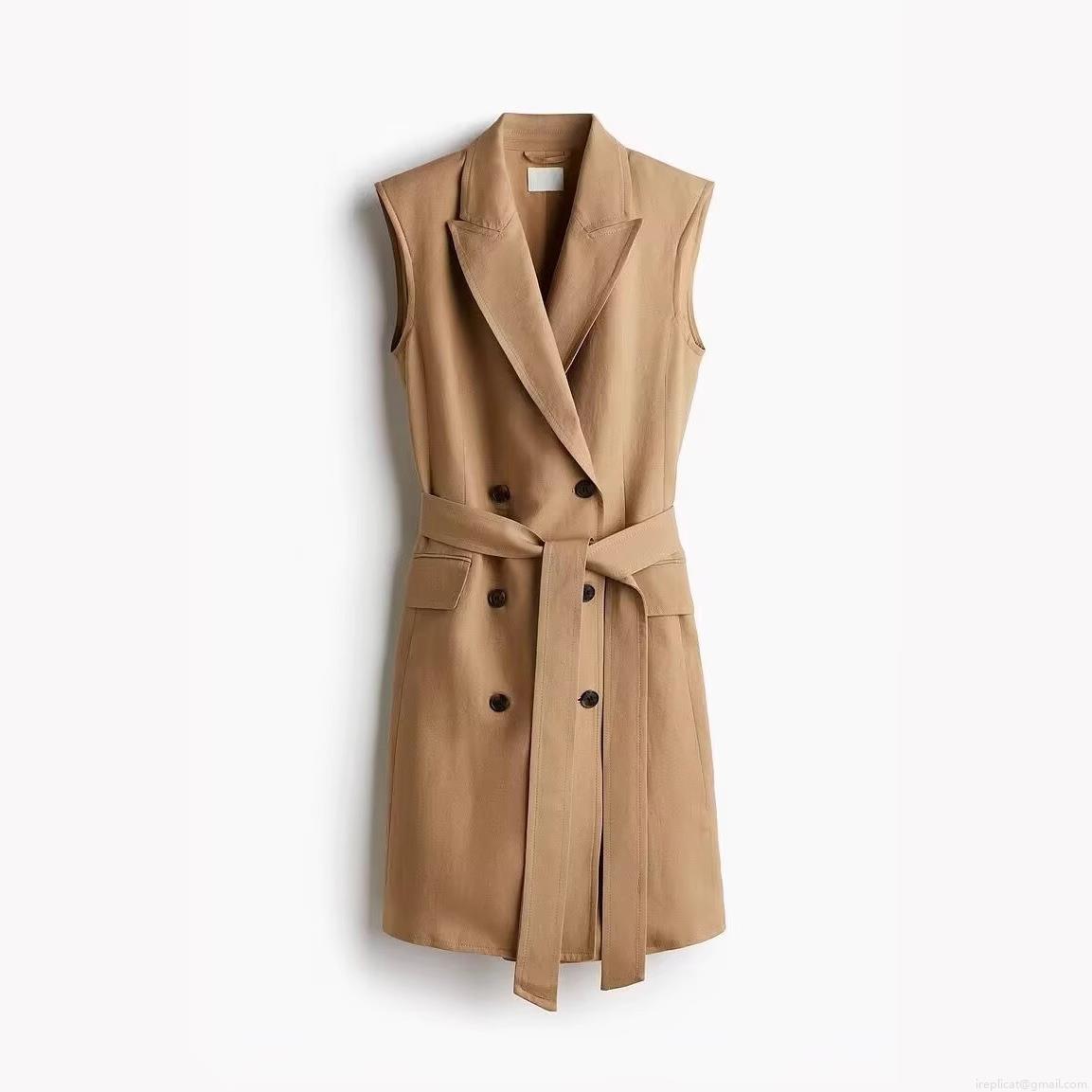 Women's Elegant Sleeveless Double Breasted Blazer Dress With Belt Office Lady Trench Vest Midi Dress Solid Color Tencel Linen Blend Slim Fit Dress Women's Elegant Sleeveless Double Breasted Blazer Dress With Belt Office Lady Trench Vest Midi Dress Solid Color Tencel Linen Blend Slim Fit Dress