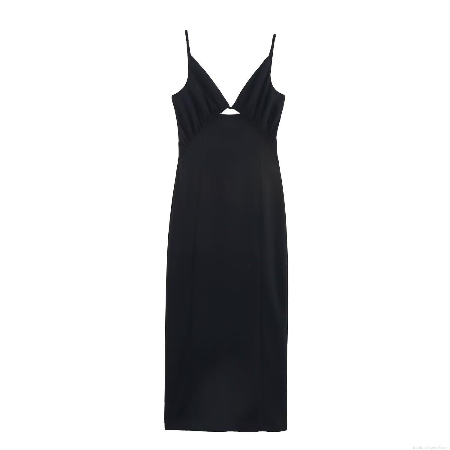 Women's Sexy Backless Hollow Out Cami Dress Elegant Deep V Neck Sleeveless Midi Dress For Party Club Night Black Polyester Bodycon Dress Women's Sexy Backless Hollow Out Cami Dress Elegant Deep V Neck Sleeveless Midi Dress For Party Club Night Black Polyester Bodycon Dress