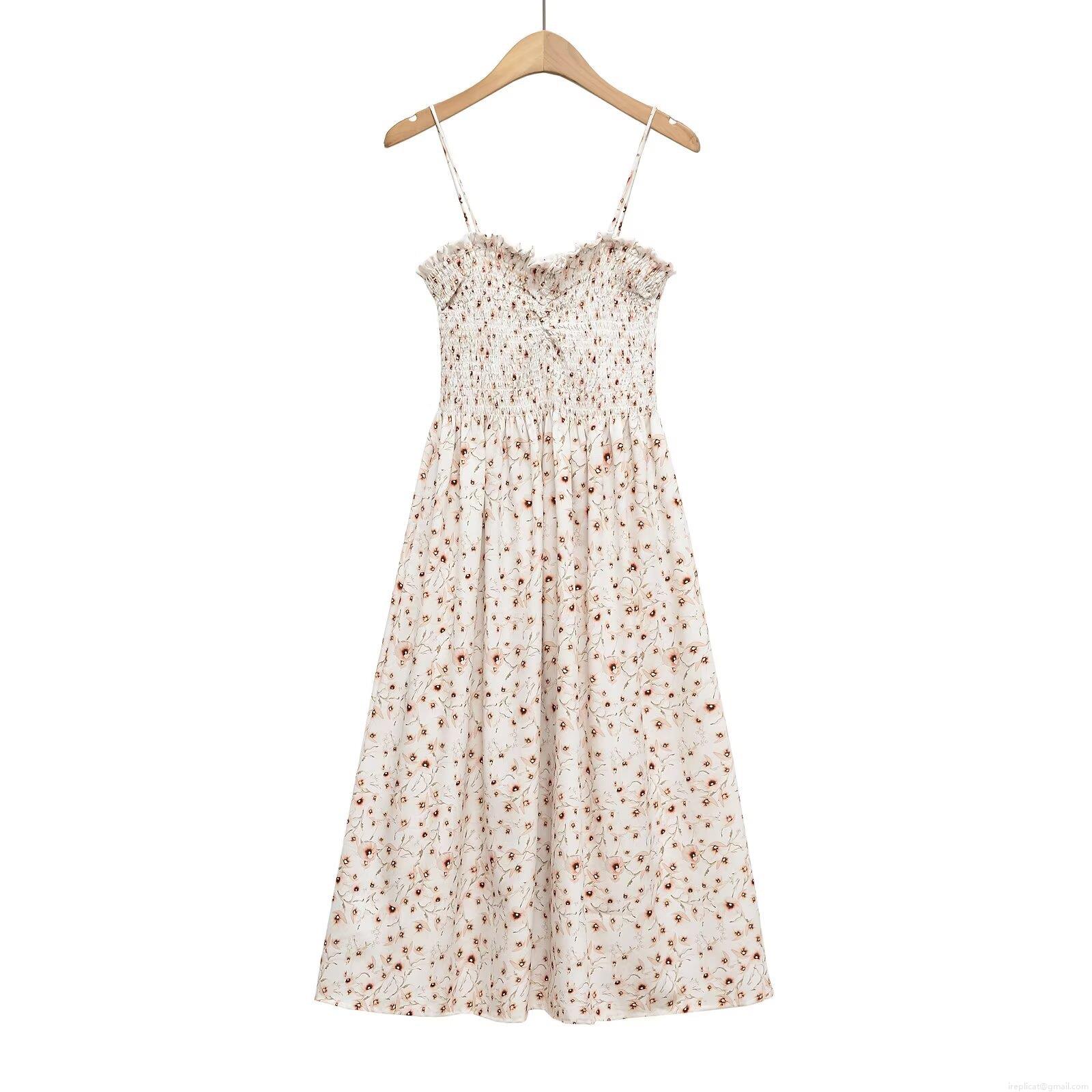Women\'s Summer Spaghetti Strap Smocked Midi Dress Bohemian Floral Fruit Paisley Print A-Line Sleeveless Vacation Beach Sun Dress