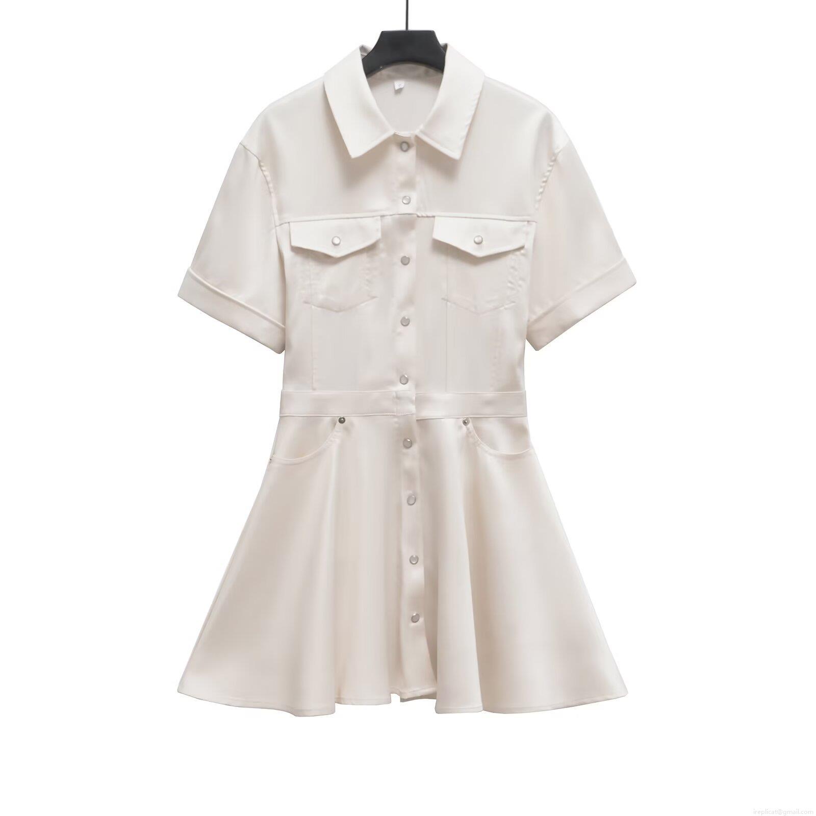 Women's Elegant Satin Lapel Short Sleeve Midi Dress Button Down A-Line Shirt Dress With Double Pockets Office Lady Cargo Style Solid Ivory White Dress Women's Elegant Satin Lapel Short Sleeve Midi Dress Button Down A-Line Shirt Dress With Double Pockets Office Lady Cargo Style Solid Ivory White Dress