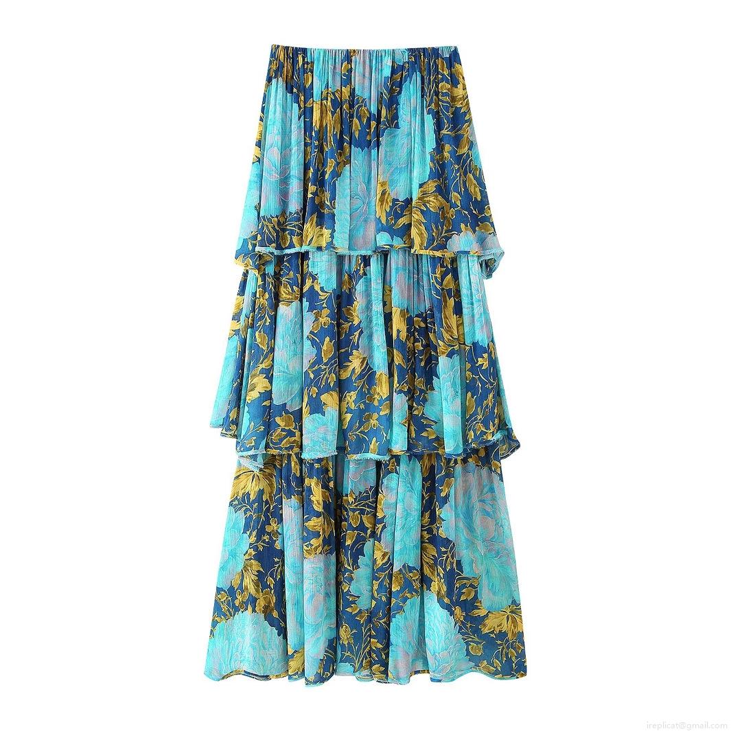 Women\'s Elegant Strapless Midi Dress 100% Polyester Tiered Floral Printed Layered Pleated Cake Dress for Party Vacation Summer Holiday Ladies Women\'s Elegant Strapless Midi Dress 100% Polyester Tiered Floral Printed Layered Pleated Cake Dress for Party Vacation Summer Holiday Ladies