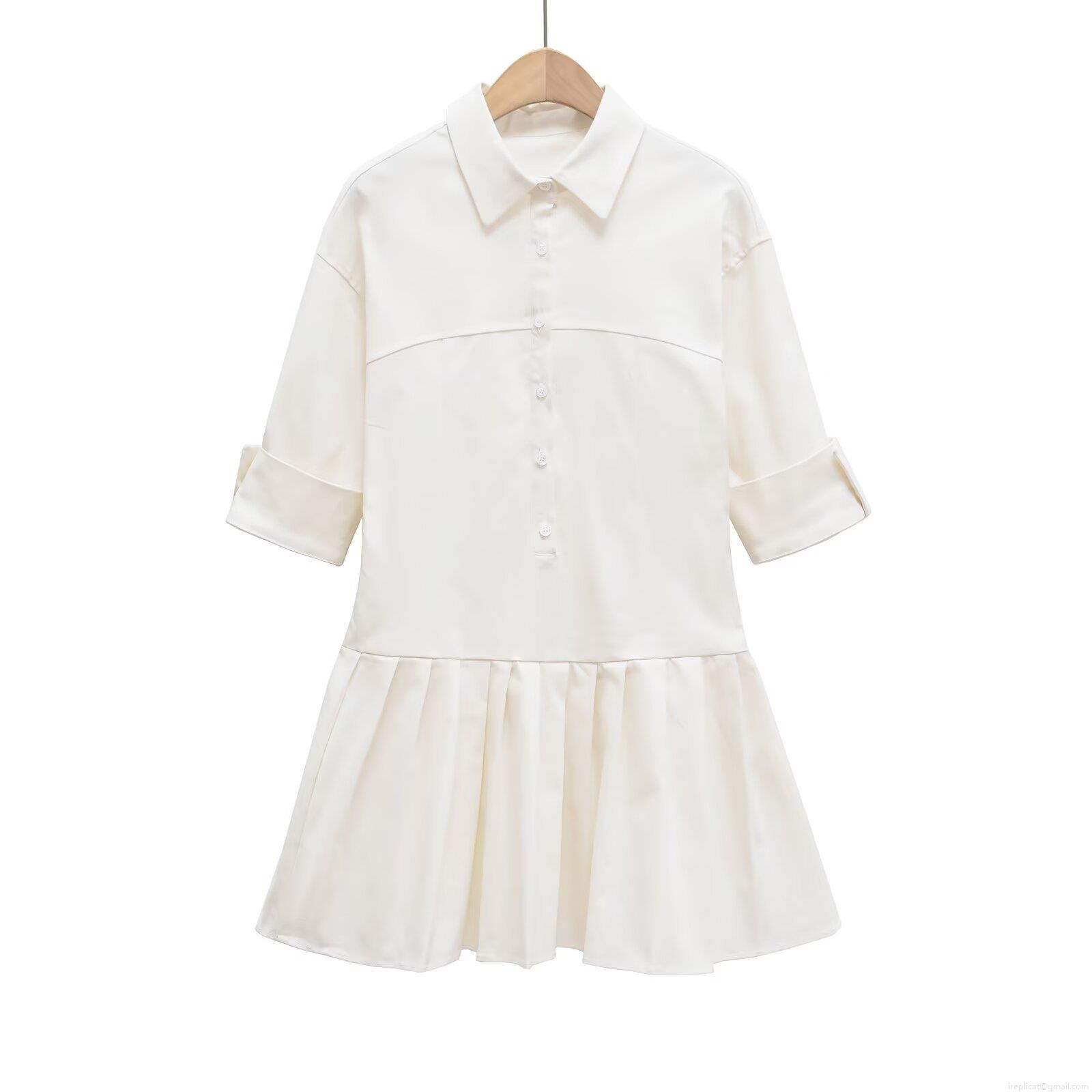 Women's White Cotton Shirt Dress Elegant Lapel Single Breasted Pleated Hem Midi Dress Casual Office Half Sleeve A-Line Dress for Women Women's White Cotton Shirt Dress Elegant Lapel Single Breasted Pleated Hem Midi Dress Casual Office Half Sleeve A-Line Dress for Women