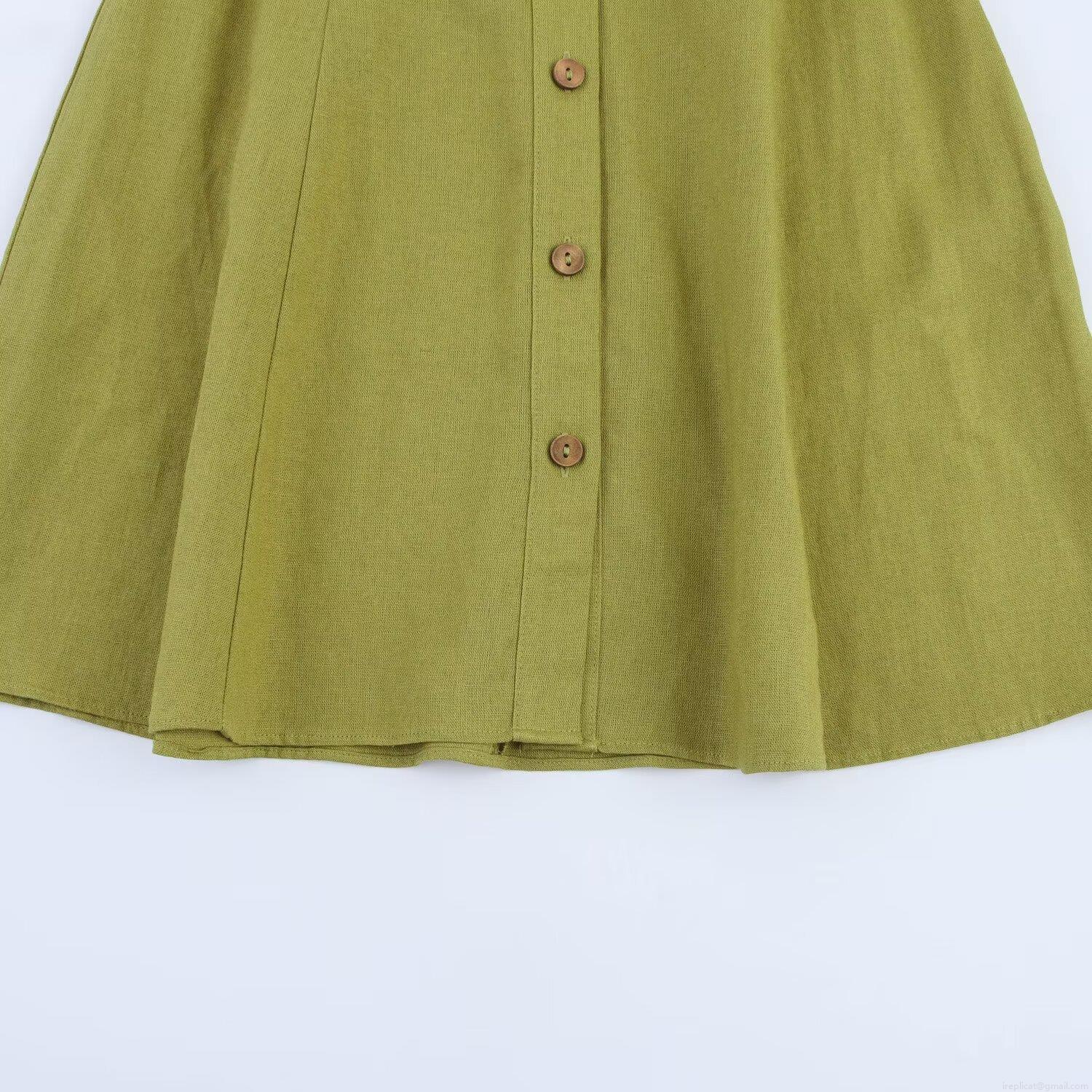 Women Summer Sleeveless Linen Blend Shirt Dress French Vintage Midi Dress With Woven Belt And Wood Buttons For Casual Vacation