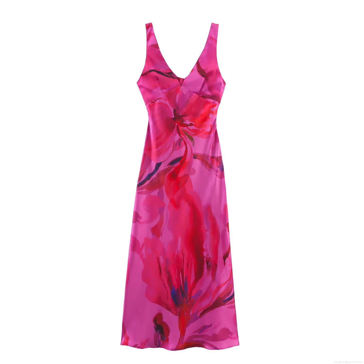 Women's Elegant Floral Print Satin Midi Dress Sexy Deep V-Neck Sleeveless Cut-out Waist Polyester Summer Beach Vacation Party Long Dress For Ladies Women's Elegant Floral Print Satin Midi Dress Sexy Deep V-Neck Sleeveless Cut-out Waist Polyester Summer Beach Vacation Party Long Dress For Ladies