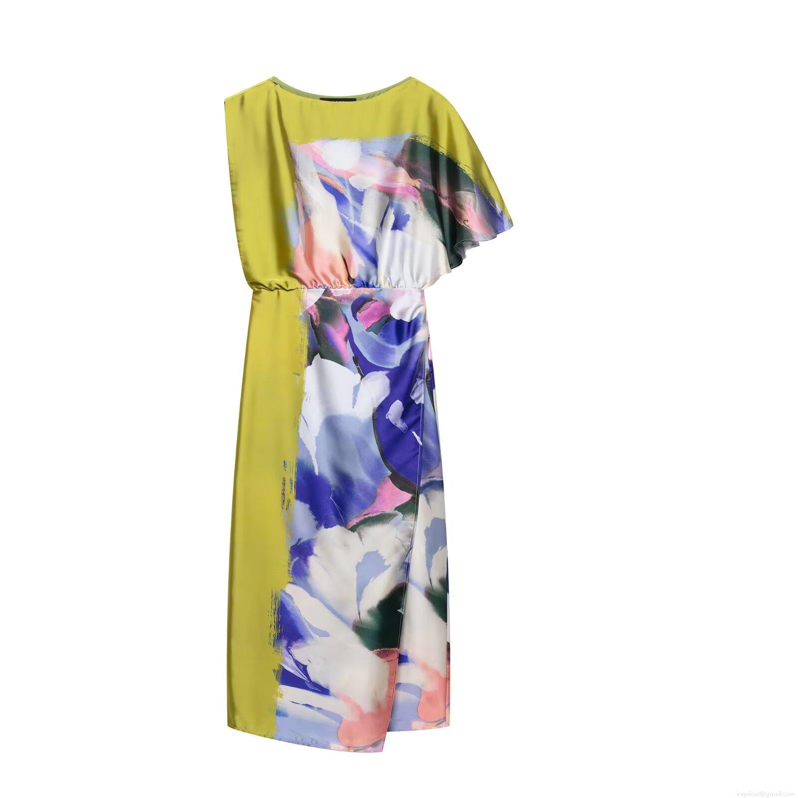 Women's Asymmetric One Shoulder Ruffle Sleeve Print Midi Dress Elegant Satin Sleeveless Abstract Watercolor Party Cocktail Evening Gown Vacation Women's Asymmetric One Shoulder Ruffle Sleeve Print Midi Dress Elegant Satin Sleeveless Abstract Watercolor Party Cocktail Evening Gown Vacation