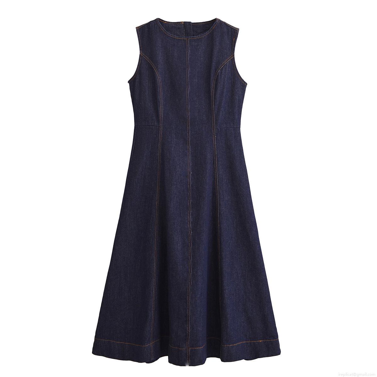 Women's Sleeveless Denim Midi Dress Contrast Stitching Slim Fit A-Line Denim Dress With Back Zipper Elegant Casual Party Dress For Women Women's Sleeveless Denim Midi Dress Contrast Stitching Slim Fit A-Line Denim Dress With Back Zipper Elegant Casual Party Dress For Women