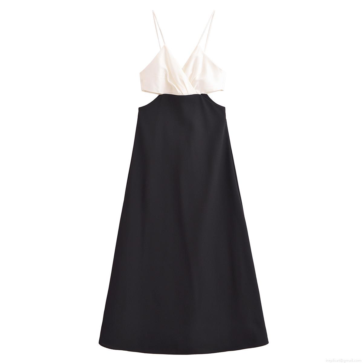 Women's Black and White Color Block Midi Dress Elegant Cut Out Waist V Neck Sleeveless Satin Polyester Evening Party Socialite Sling Dress Women's Black and White Color Block Midi Dress Elegant Cut Out Waist V Neck Sleeveless Satin Polyester Evening Party Socialite Sling Dress