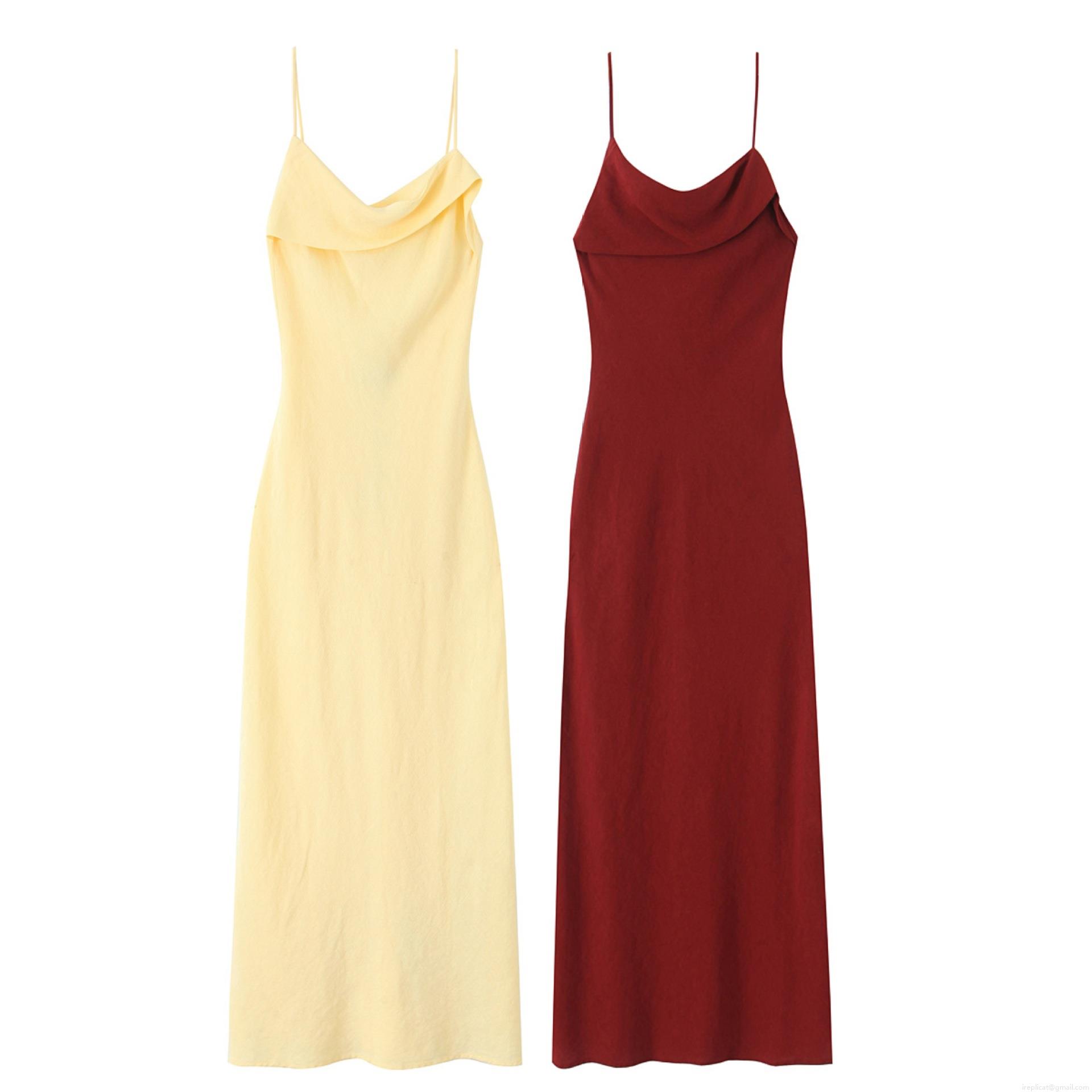 Women Elegant Cowl Neck Spaghetti Strap Midi Dress Backless Cross Tie Ramie Blend Solid Color Evening Party Summer Sundress Women Elegant Cowl Neck Spaghetti Strap Midi Dress Backless Cross Tie Ramie Blend Solid Color Evening Party Summer Sundress