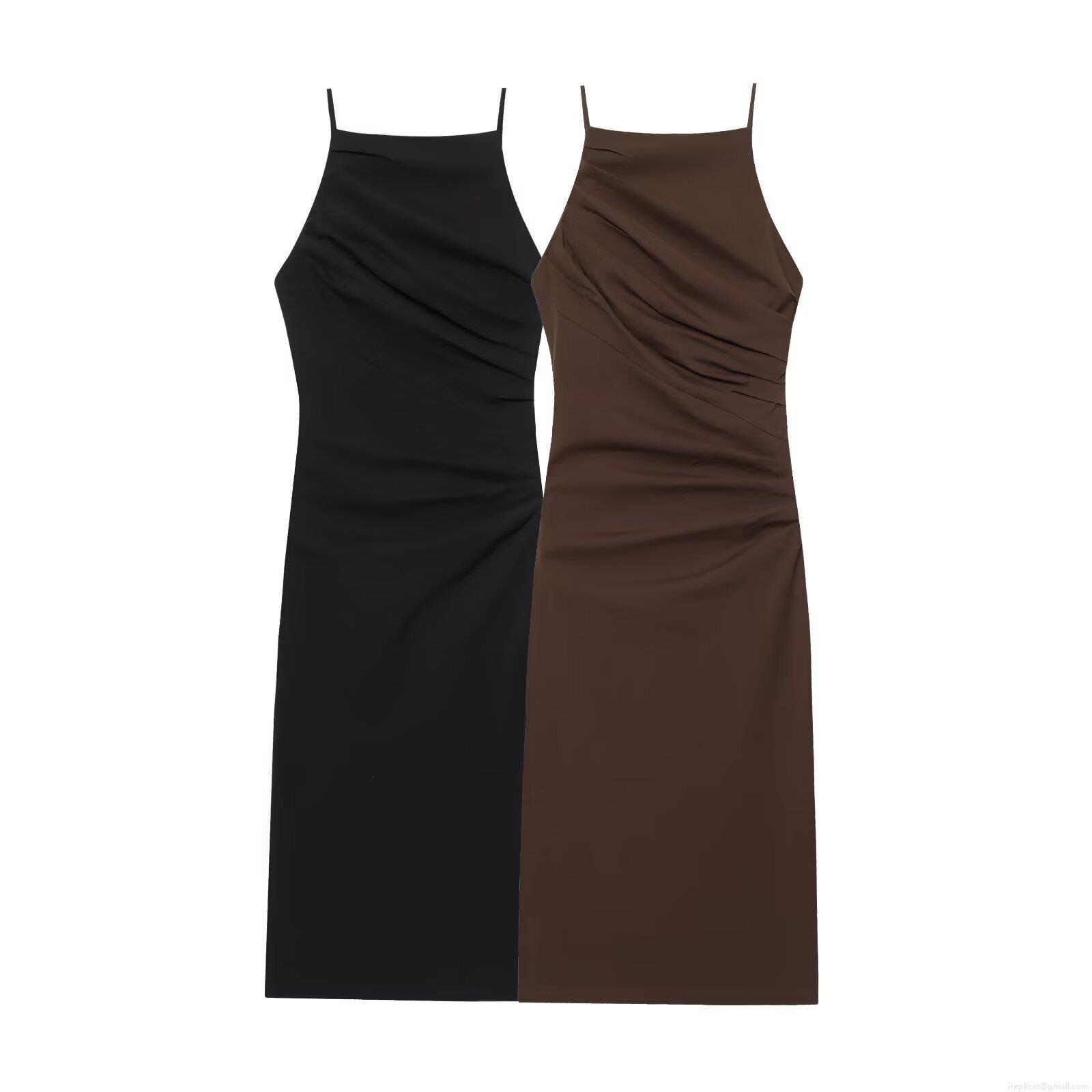 Elegant Ruched Halter Midi Dress Sexy Backless Polyester Solid Color Bodycon Long Dress For Women Party Evening Banquet Summer Wear Elegant Ruched Halter Midi Dress Sexy Backless Polyester Solid Color Bodycon Long Dress For Women Party Evening Banquet Summer Wear