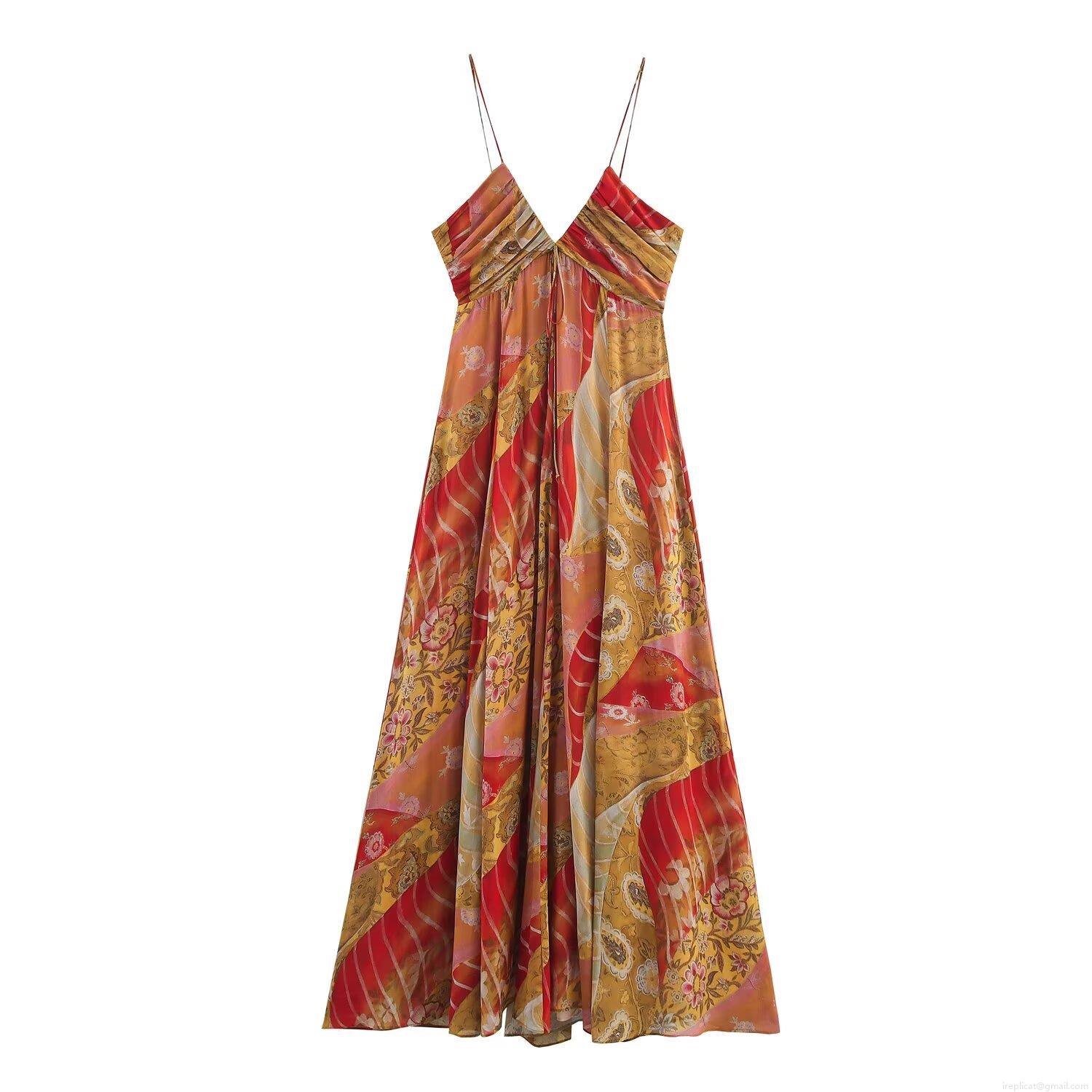Sleeveless V-Neck Pleated Vintage Floral Print Chiffon Midi Camisole Dress For Women Sexy Bohemian Elegant Party Vacation Socialite Long Dress Sleeveless V-Neck Pleated Vintage Floral Print Chiffon Midi Camisole Dress For Women Sexy Bohemian Elegant Party Vacation Socialite Long Dress
