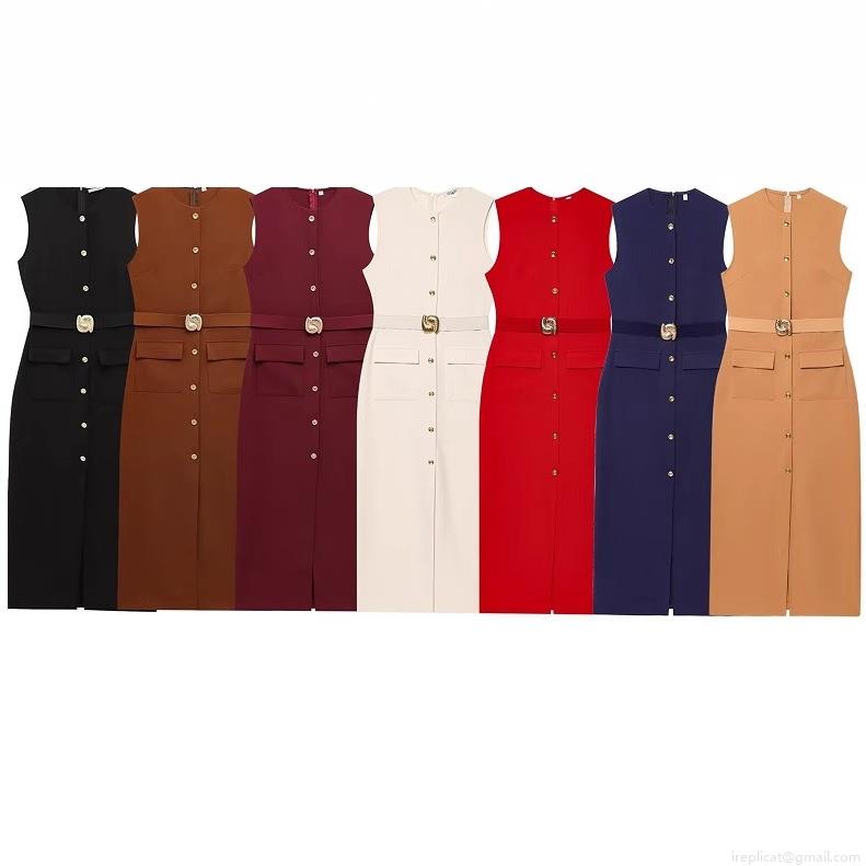 Women's Sleeveless Midi Dress Elegant Polyester Crepe Single Breasted Belted Solid Color Formal Party Evening Commute Slim Fit Dress With Pockets Women's Sleeveless Midi Dress Elegant Polyester Crepe Single Breasted Belted Solid Color Formal Party Evening Commute Slim Fit Dress With Pockets