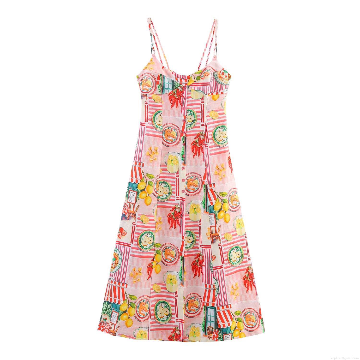 Women Mediterranean Style Linen Blend Midi Dress Summer Lemon Food Print V Neck Backless Bow Tie Back Cami A-Line Dress For Vacation Women Mediterranean Style Linen Blend Midi Dress Summer Lemon Food Print V Neck Backless Bow Tie Back Cami A-Line Dress For Vacation