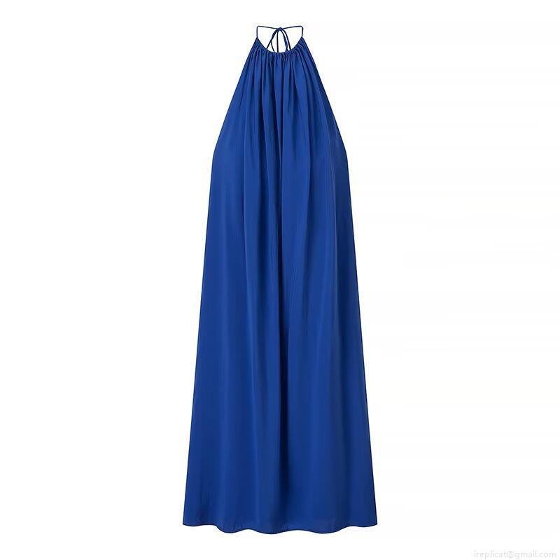 Women Halter Neck Midi Dress Elegant Sleeveless Backless Pleated Flowy Polyester Dress For Evening Party Vacation Lady Clothing Women Halter Neck Midi Dress Elegant Sleeveless Backless Pleated Flowy Polyester Dress For Evening Party Vacation Lady Clothing