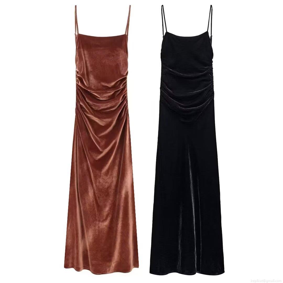Women's Elegant Velvet Ruched Camisole Midi Dress Sexy Spaghetti Strap Backless Slim Fit Party Evening Long Dresses Women's Elegant Velvet Ruched Camisole Midi Dress Sexy Spaghetti Strap Backless Slim Fit Party Evening Long Dresses