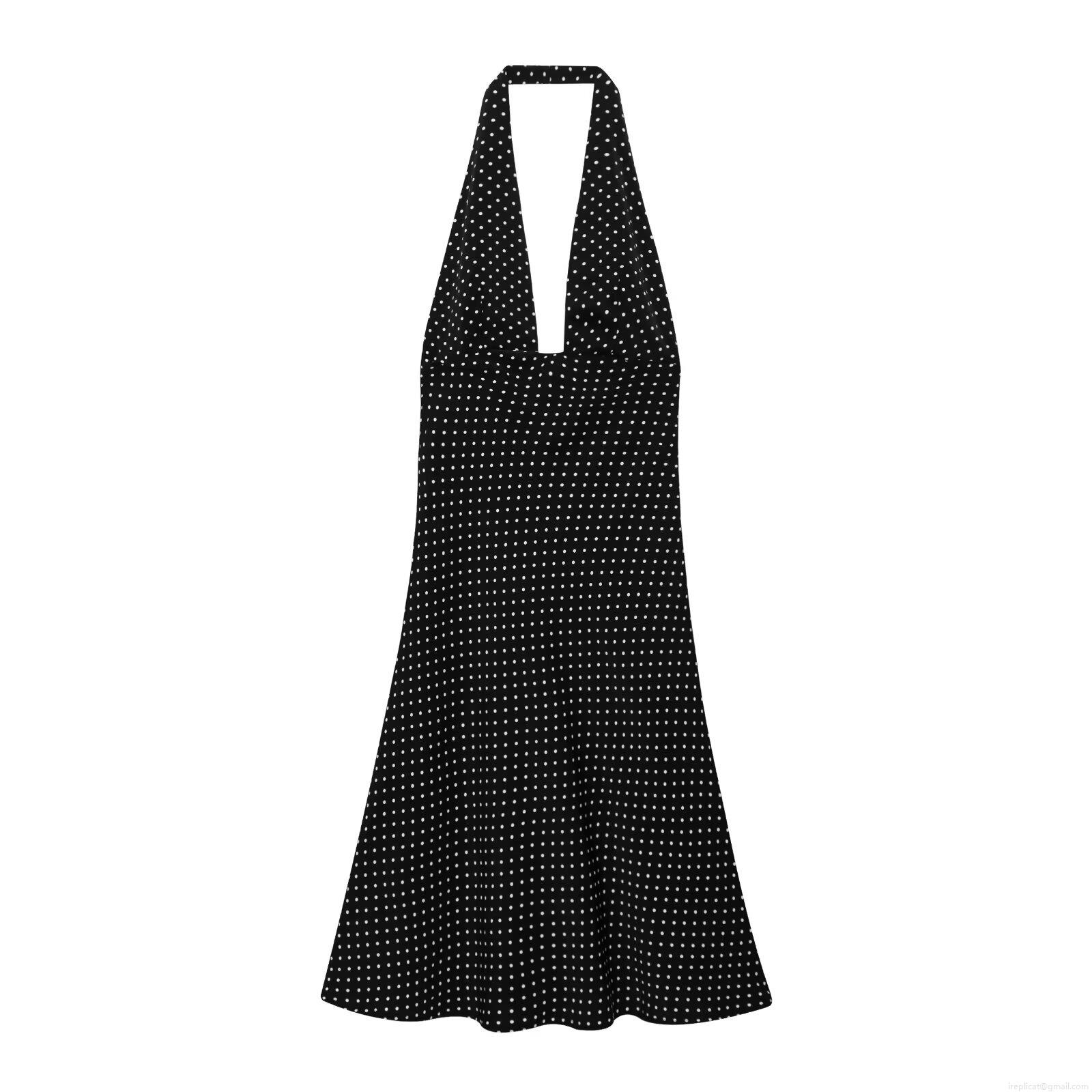 Elegant Halter Neck Polka Dot Maxi Dress For Women Vintage Backless A-Line Plain Satin Dress For Party Vacation Evening Summer Elegant Halter Neck Polka Dot Maxi Dress For Women Vintage Backless A-Line Plain Satin Dress For Party Vacation Evening Summer