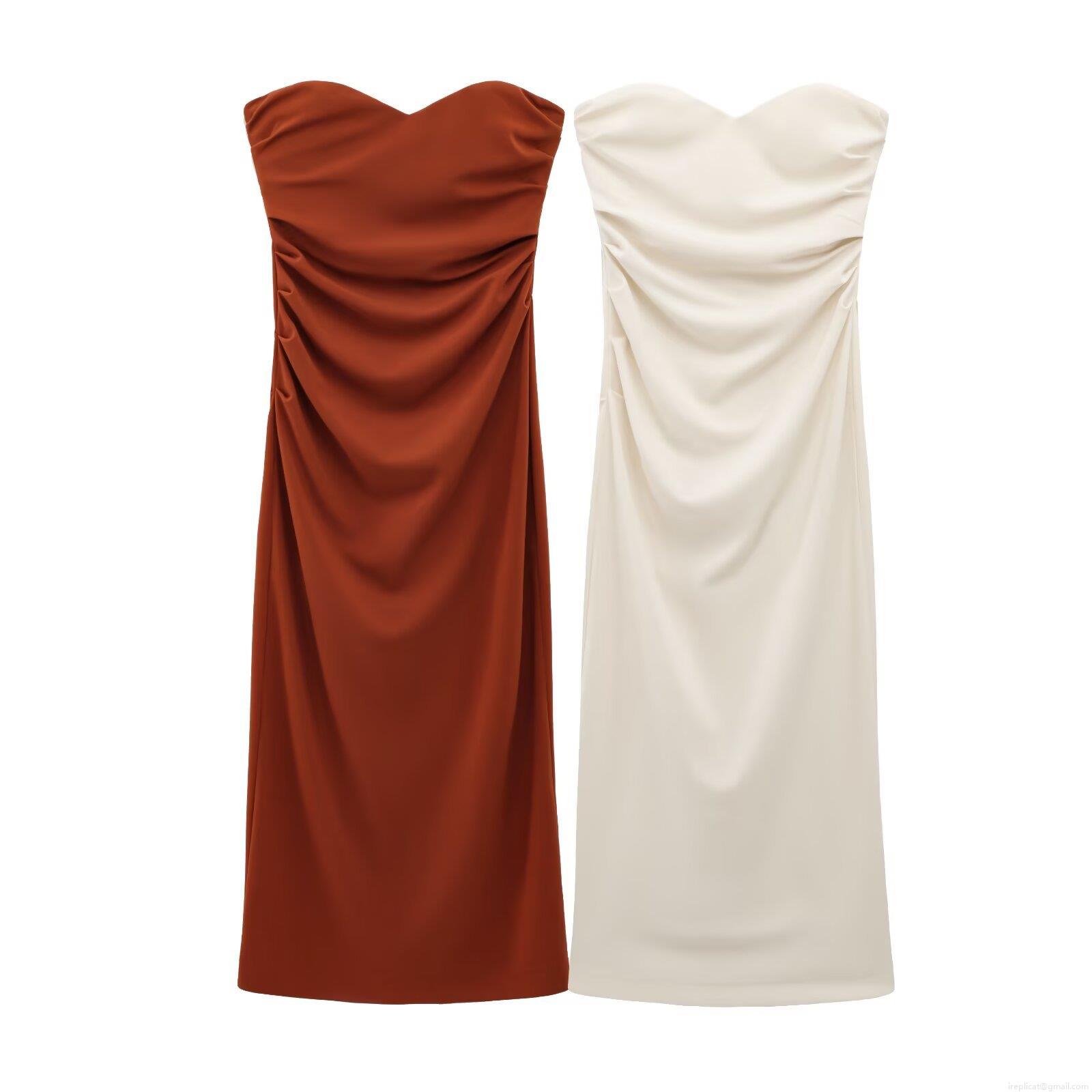 Elegant Strapless Sweetheart Neckline Ruched Bodycon Midi Dress Sexy Split Hem Knitted Polyester Evening Party Socialite Style Dress for Women Elegant Strapless Sweetheart Neckline Ruched Bodycon Midi Dress Sexy Split Hem Knitted Polyester Evening Party Socialite Style Dress for Women