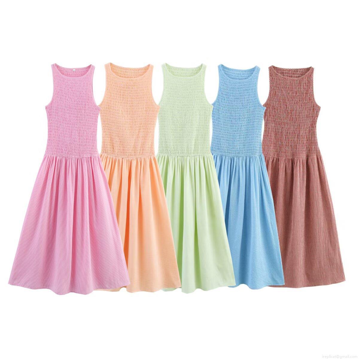 Women's Gingham Smocked Midi Dress Sleeveless Round Neck A-Line Plaid Sundress For Summer Casual Vacation Party High Waist Smocking Gingham Dress Women's Gingham Smocked Midi Dress Sleeveless Round Neck A-Line Plaid Sundress For Summer Casual Vacation Party High Waist Smocking Gingham Dress