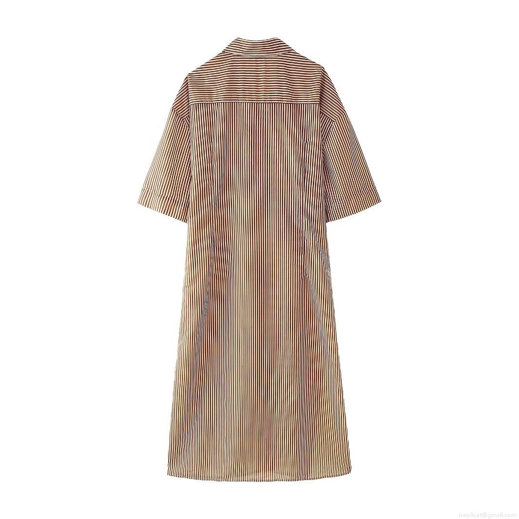 Women\'s Stripe Shirt Dress 100% Polyester Wrap V-Neck Short Sleeve Tie Waist Side Slit Midi Casual Elegant Dress for Women
