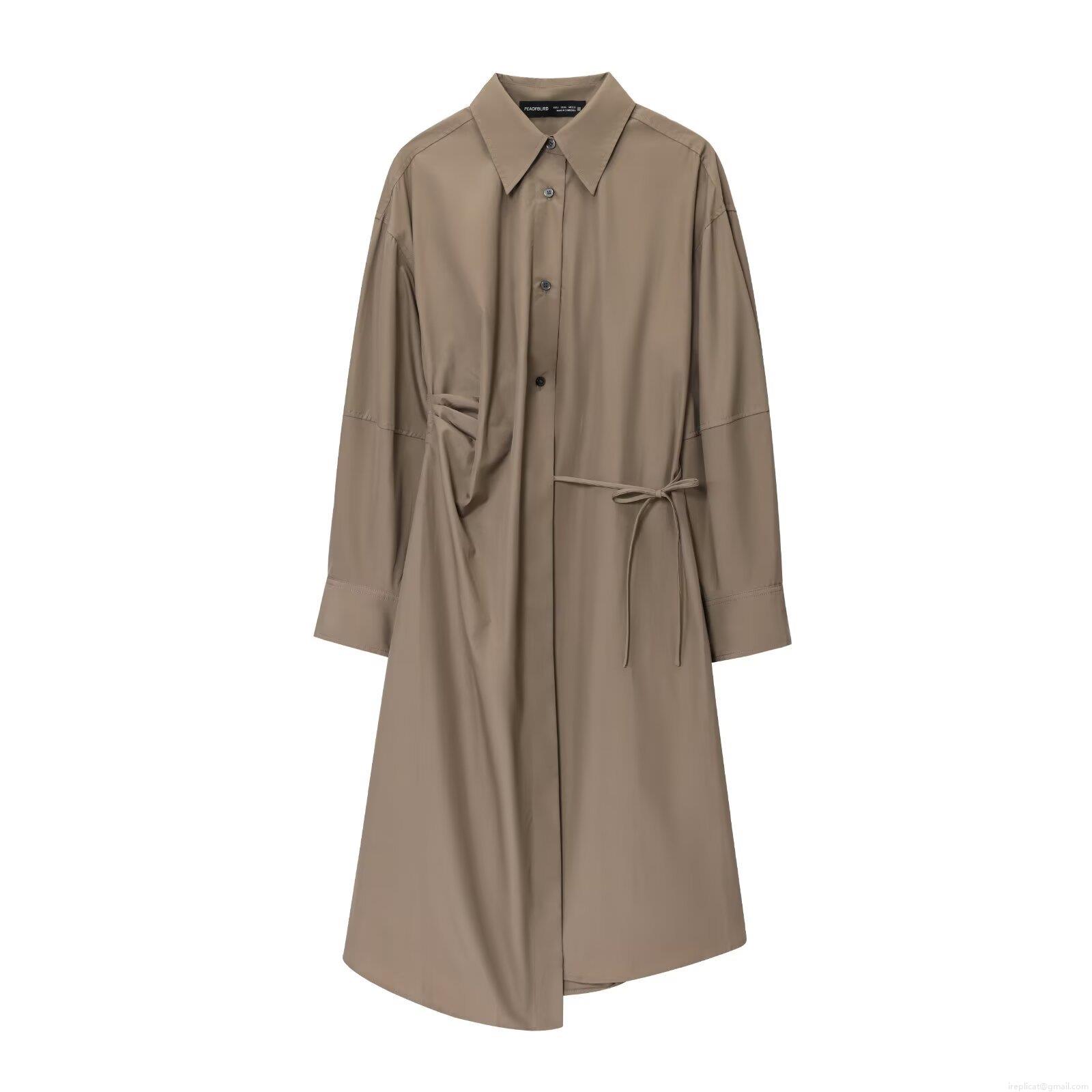 Women Cotton Shirt Dress Asymmetric Hem Long Sleeve Waist Tie Midi Length Elegant Solid Color Minimalist Button Down Dress For Daily Streetwear Women Cotton Shirt Dress Asymmetric Hem Long Sleeve Waist Tie Midi Length Elegant Solid Color Minimalist Button Down Dress For Daily Streetwear