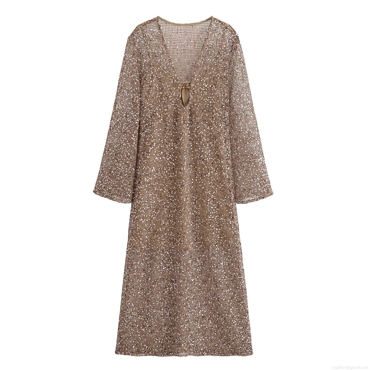 Women Sexy Deep V Neck Sequin Midi Dress Long Sleeve Mesh See-Through Gold Champagne Evening Party Banquet Bodycon Dress Luxury Sparkly Cover-up For Women Women Sexy Deep V Neck Sequin Midi Dress Long Sleeve Mesh See-Through Gold Champagne Evening Party Banquet Bodycon Dress Luxury Sparkly Cover-up For Women