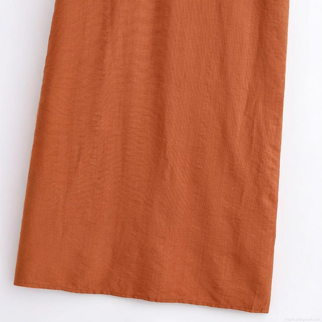 Women Bohemian Halter Backless Embroidery Midi Dress Elegant V-Neck Sleeveless Caramel Polyester Long Dress For Vacation Party