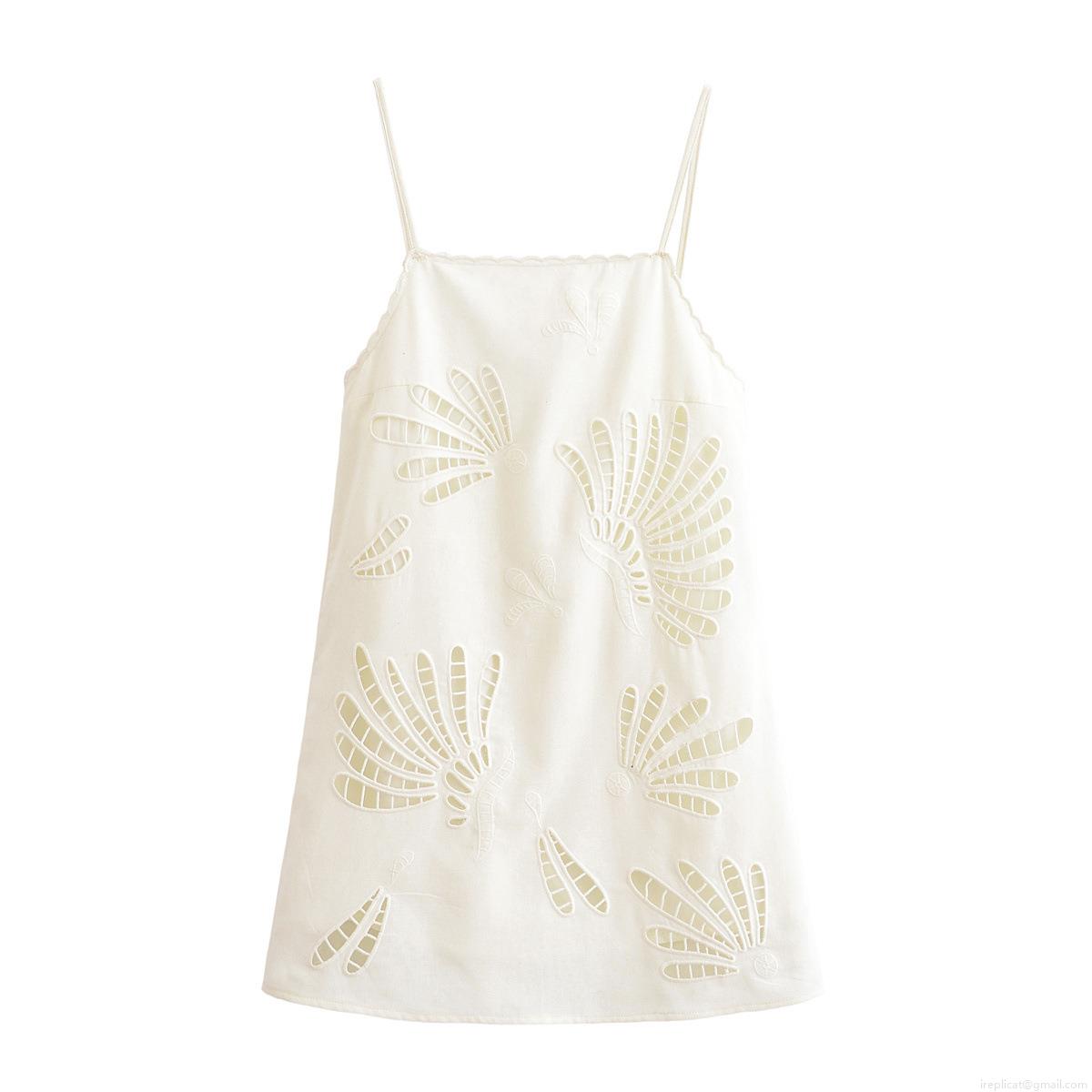 Women's Elegant White Spaghetti Strap Midi Dress Sexy Eyelet Cutout Embroidery V-Neck Polyester Summer Dress For Beach Vacation Party Women's Elegant White Spaghetti Strap Midi Dress Sexy Eyelet Cutout Embroidery V-Neck Polyester Summer Dress For Beach Vacation Party