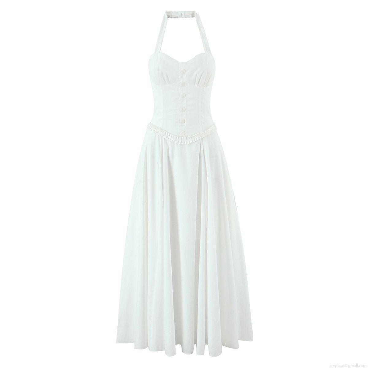 Women's Halter Neck Cotton Midi Dress Polka Dot Floral Print V-Neck Sleeveless High Waist Elegant Retro Summer Beach Party Vacation Dress Women's Halter Neck Cotton Midi Dress Polka Dot Floral Print V-Neck Sleeveless High Waist Elegant Retro Summer Beach Party Vacation Dress