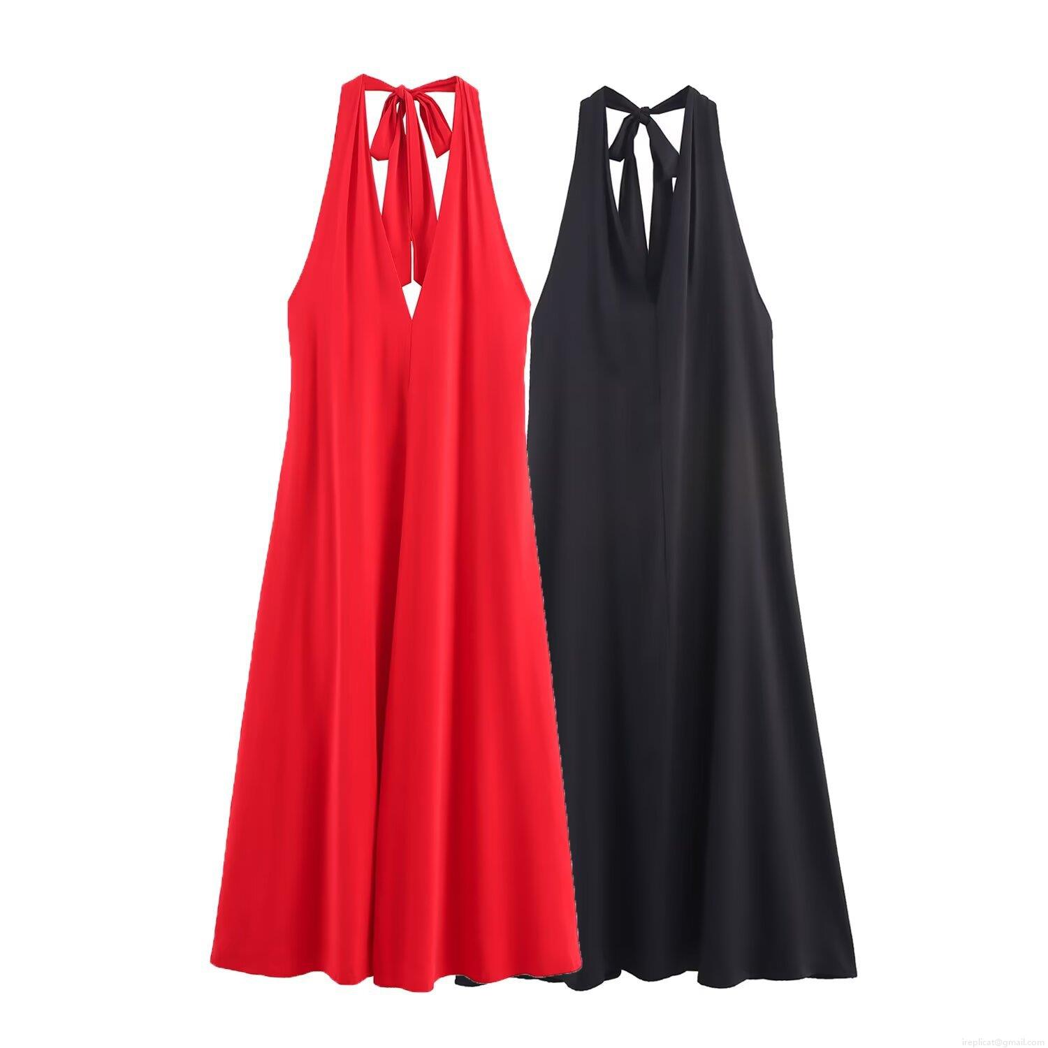Women's Halter Neck Midi Dress Elegant Backless Solid Color Bow Tie Party Vacation Dress Polyester Sleeveless Evening Gown Women's Halter Neck Midi Dress Elegant Backless Solid Color Bow Tie Party Vacation Dress Polyester Sleeveless Evening Gown