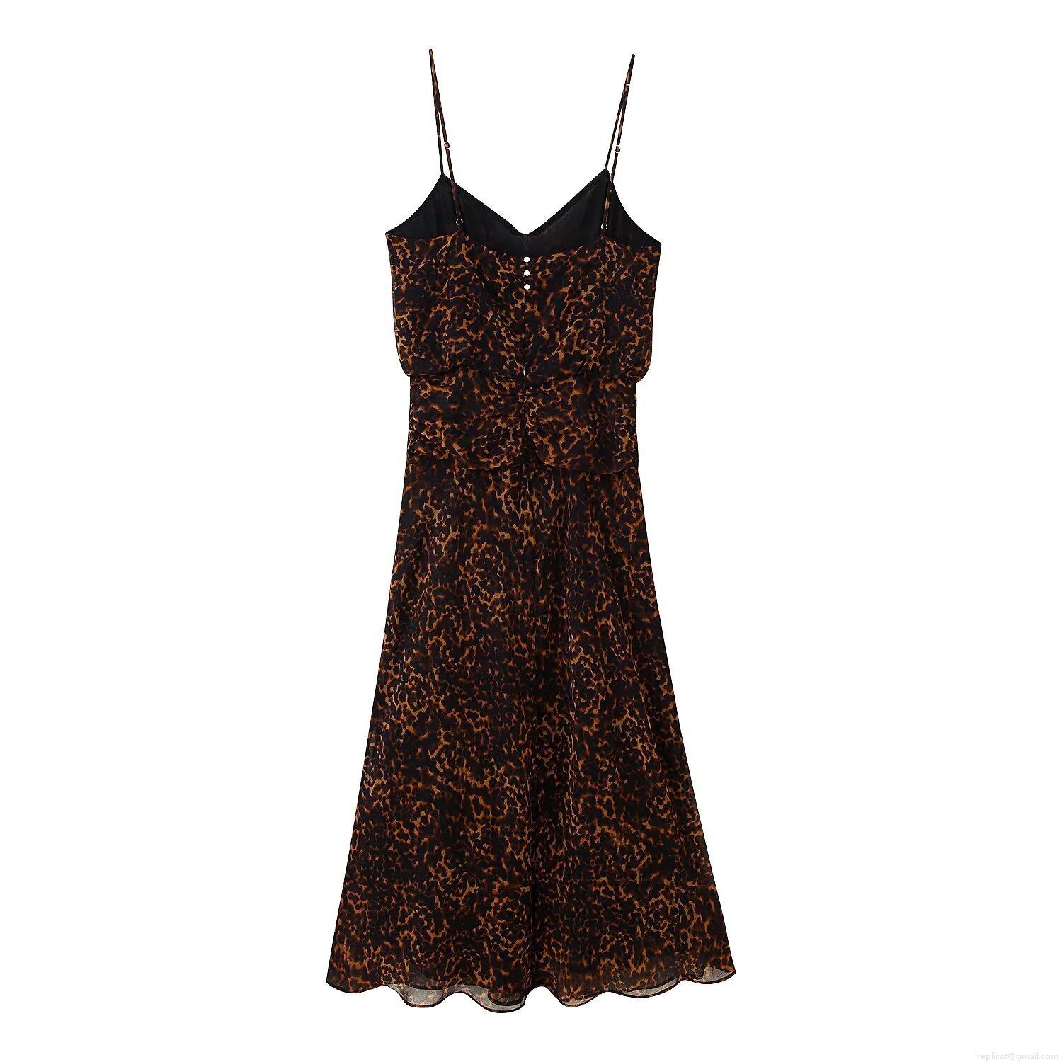 Women's Sexy Leopard Print Chiffon Polyester Spaghetti Strap Midi Dress V-Neck Ruffle Sleeveless Summer Party Sundress Celebrity Elegant Style Women's Sexy Leopard Print Chiffon Polyester Spaghetti Strap Midi Dress V-Neck Ruffle Sleeveless Summer Party Sundress Celebrity Elegant Style