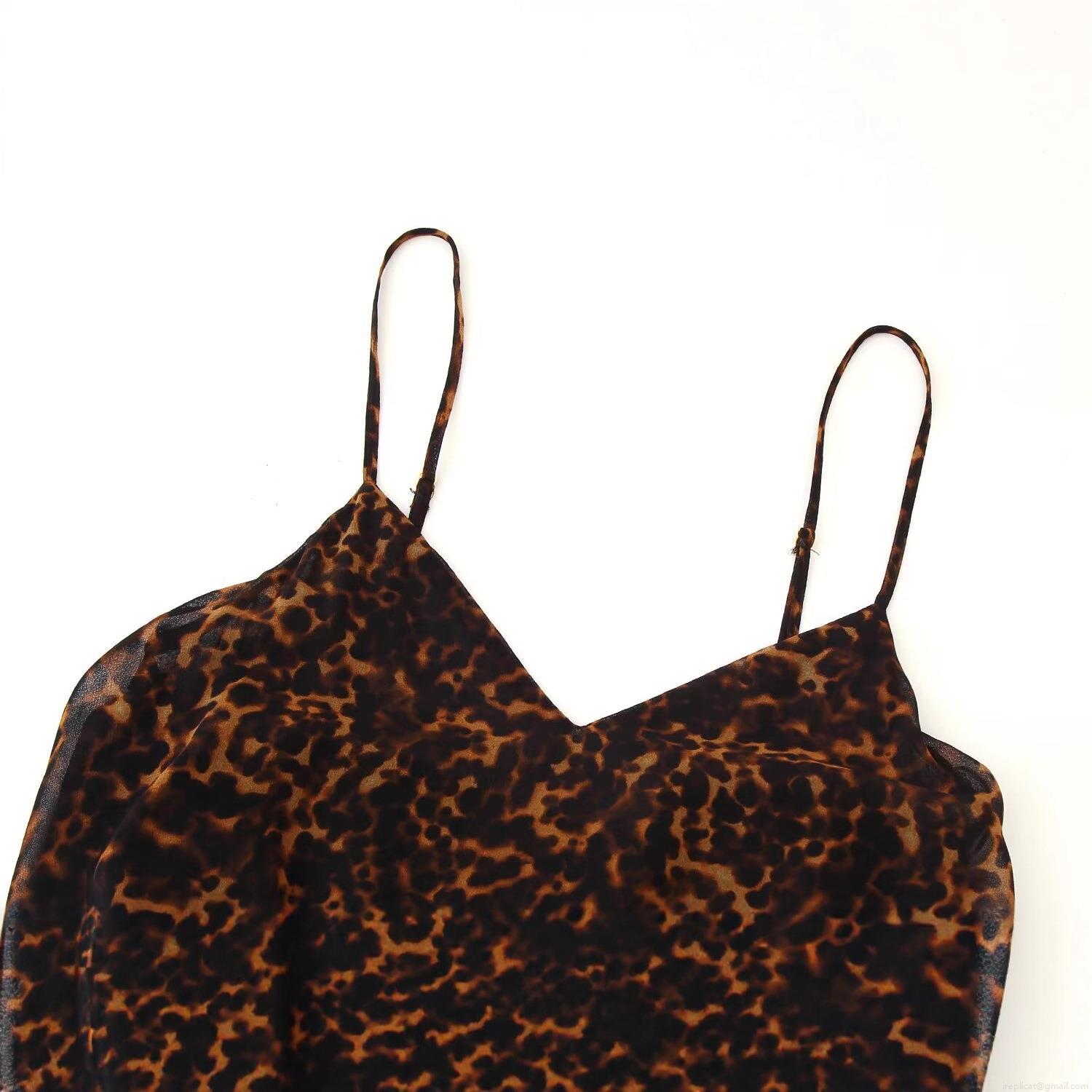 Women\'s Sexy Leopard Print Chiffon Polyester Spaghetti Strap Midi Dress V-Neck Ruffle Sleeveless Summer Party Sundress Celebrity Elegant Style