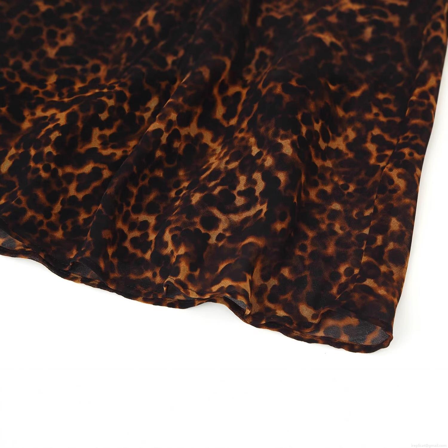 Women\'s Sexy Leopard Print Chiffon Polyester Spaghetti Strap Midi Dress V-Neck Ruffle Sleeveless Summer Party Sundress Celebrity Elegant Style