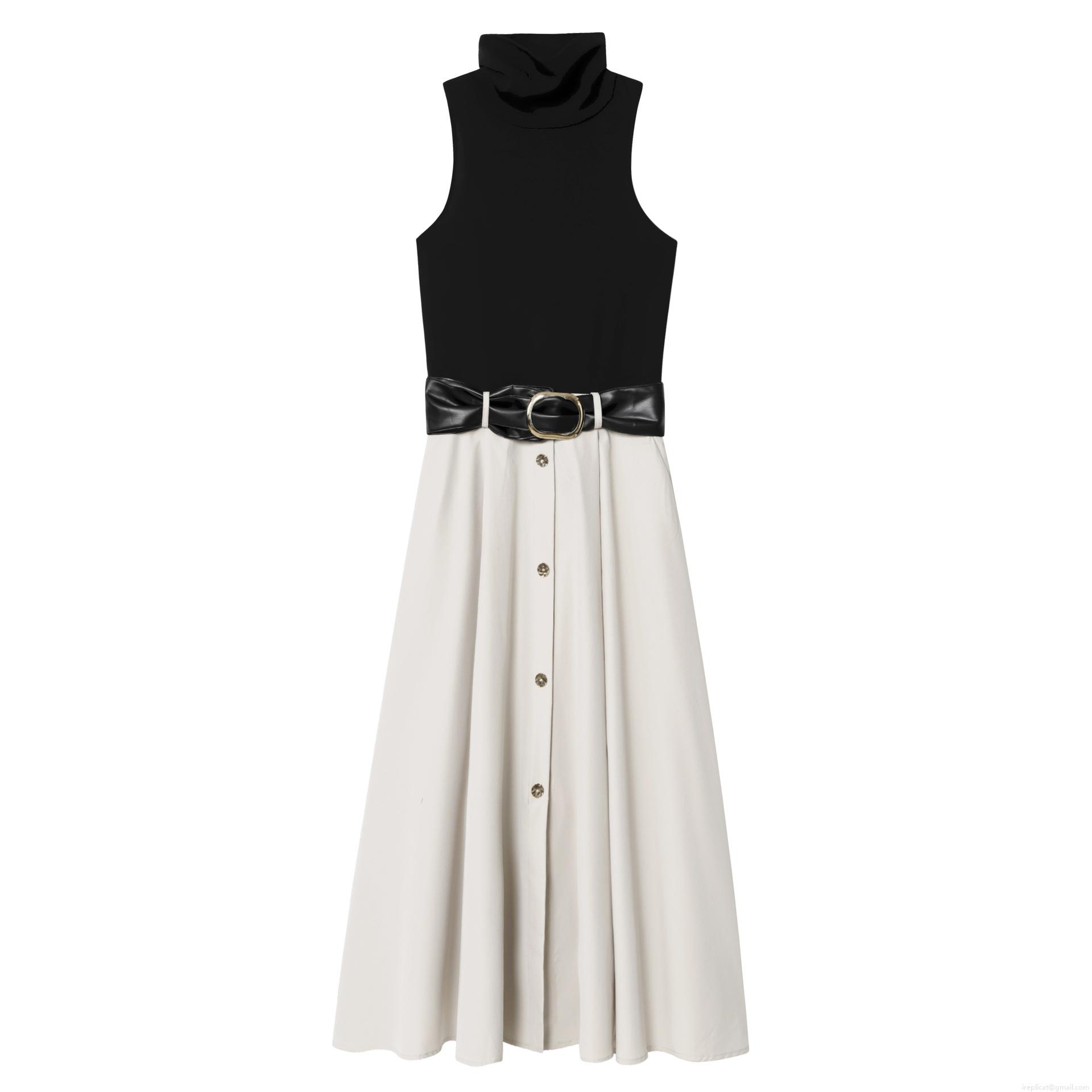 Women's Elegant Color Block Patchwork Maxi Dress Sleeveless Mock Neck Slim Fit Long A-Line Dress With Belt For Party Office Lady Women's Elegant Color Block Patchwork Maxi Dress Sleeveless Mock Neck Slim Fit Long A-Line Dress With Belt For Party Office Lady