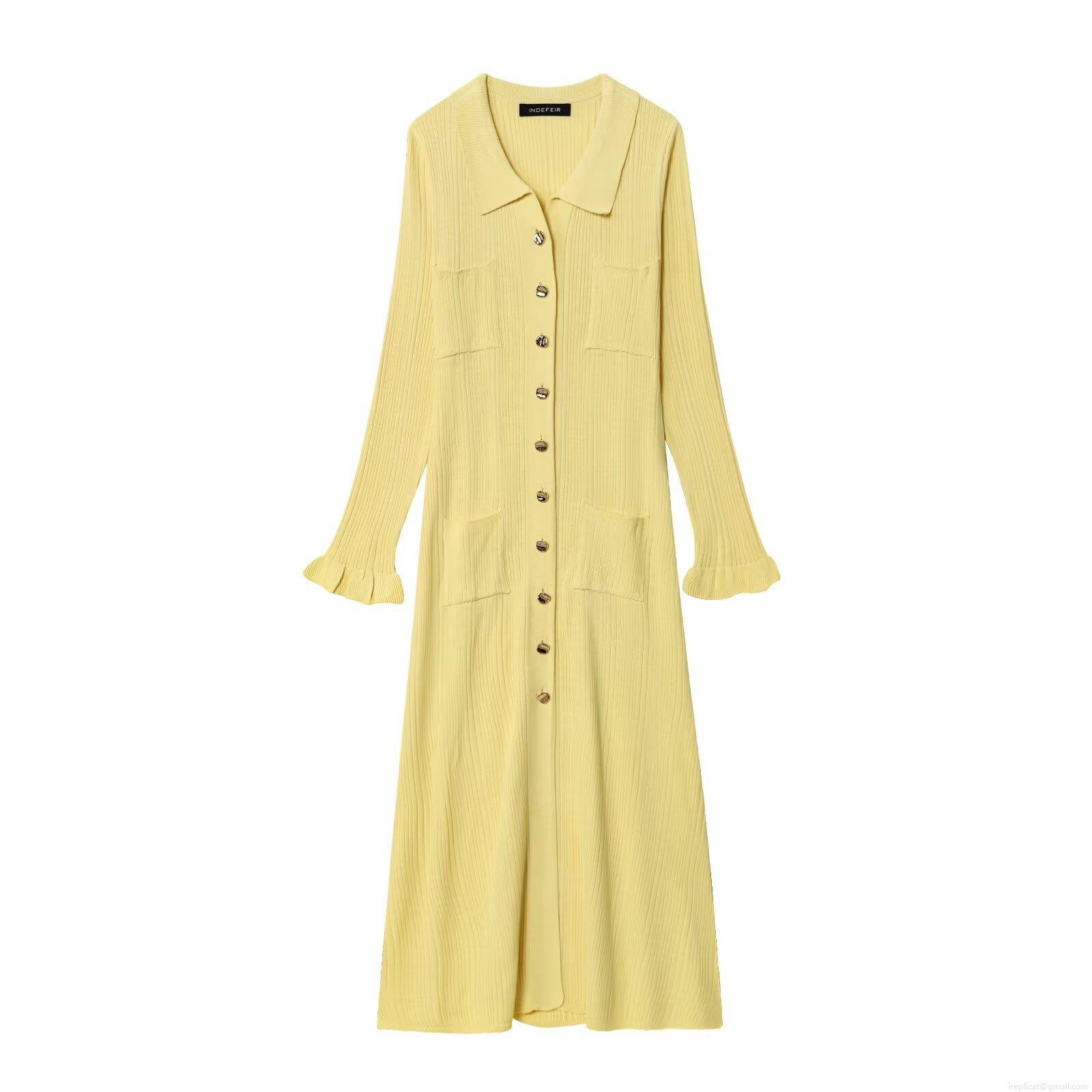 Women Elegant Ribbed Knit Midi Dress Turndown Collar Long Sleeve Button Down With Four Pockets Ruffle Cuffs Casual Slim Fit Sweater Dress For Women Vacation Women Elegant Ribbed Knit Midi Dress Turndown Collar Long Sleeve Button Down With Four Pockets Ruffle Cuffs Casual Slim Fit Sweater Dress For Women Vacation