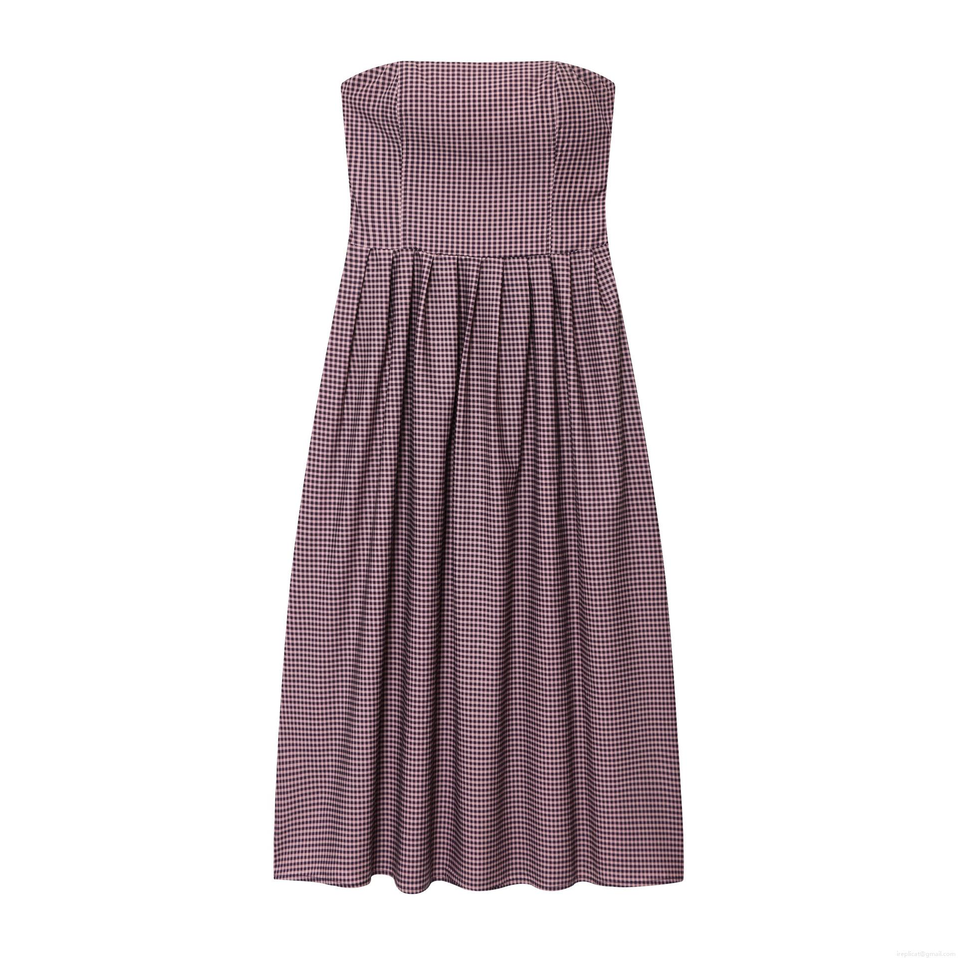 Women's Elegant Gingham Plaid Tube Top Midi Dress Sexy Off Shoulder Backless High Waist Pleated A-Line Party Dress Polyester Purple Black Check Sundress Women's Elegant Gingham Plaid Tube Top Midi Dress Sexy Off Shoulder Backless High Waist Pleated A-Line Party Dress Polyester Purple Black Check Sundress