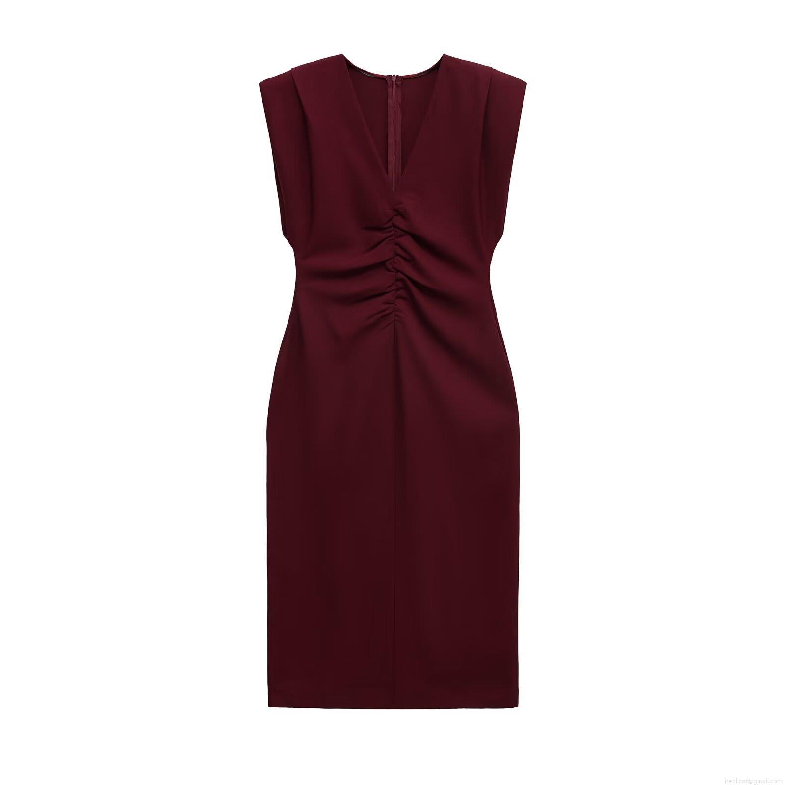 Women's Elegant Wine Red V-neck Sleeveless Midi Dress With Waist Pleats And Back Slit Slim Fit Polyester Party Banquet Sexy Long Dress Women's Elegant Wine Red V-neck Sleeveless Midi Dress With Waist Pleats And Back Slit Slim Fit Polyester Party Banquet Sexy Long Dress