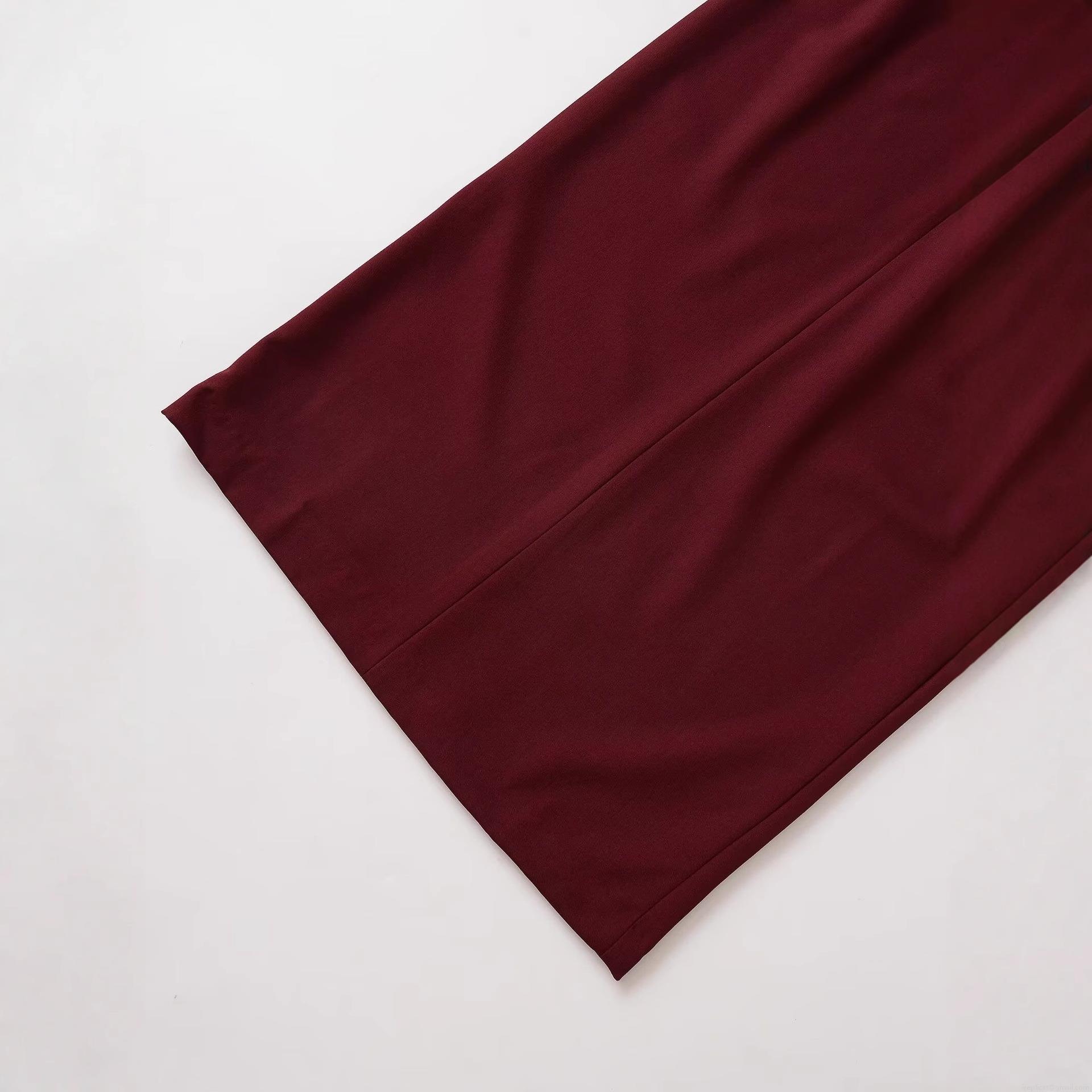 Women\'s Elegant Wine Red V-neck Sleeveless Midi Dress With Waist Pleats And Back Slit Slim Fit Polyester Party Banquet Sexy Long Dress
