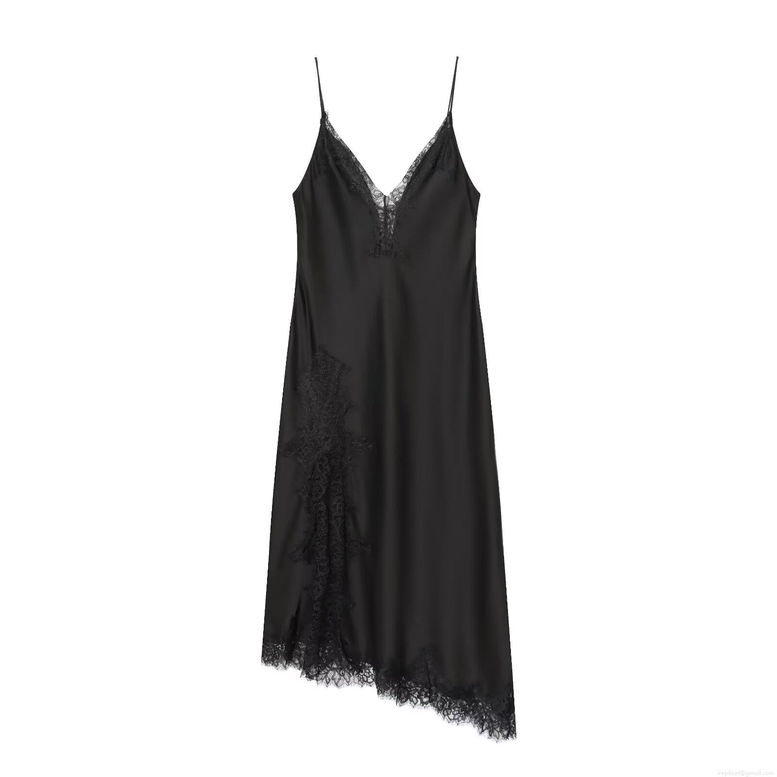 Women Sexy Satin Slip Dress With Lace Trim V-Neck Spaghetti Strap Asymmetric Hem Elegant Midi Dress For Party Cocktail Clubwear Nightwear Black Women Sexy Satin Slip Dress With Lace Trim V-Neck Spaghetti Strap Asymmetric Hem Elegant Midi Dress For Party Cocktail Clubwear Nightwear Black